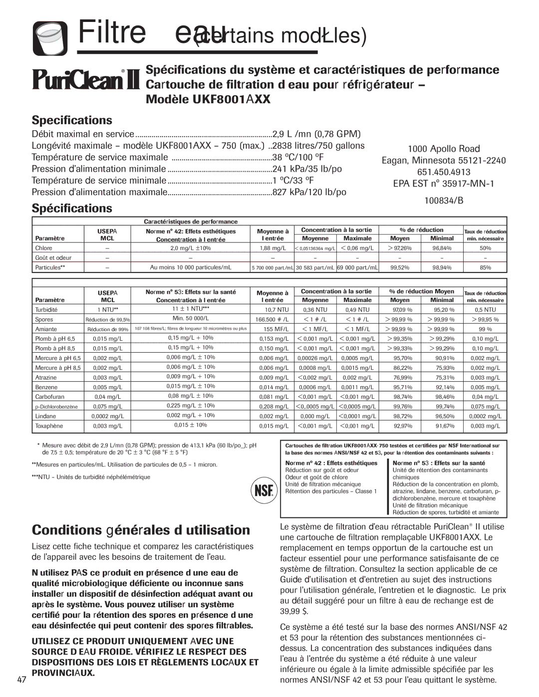 Maytag MZD2665HEQ, 12842130 manual Spécifications 