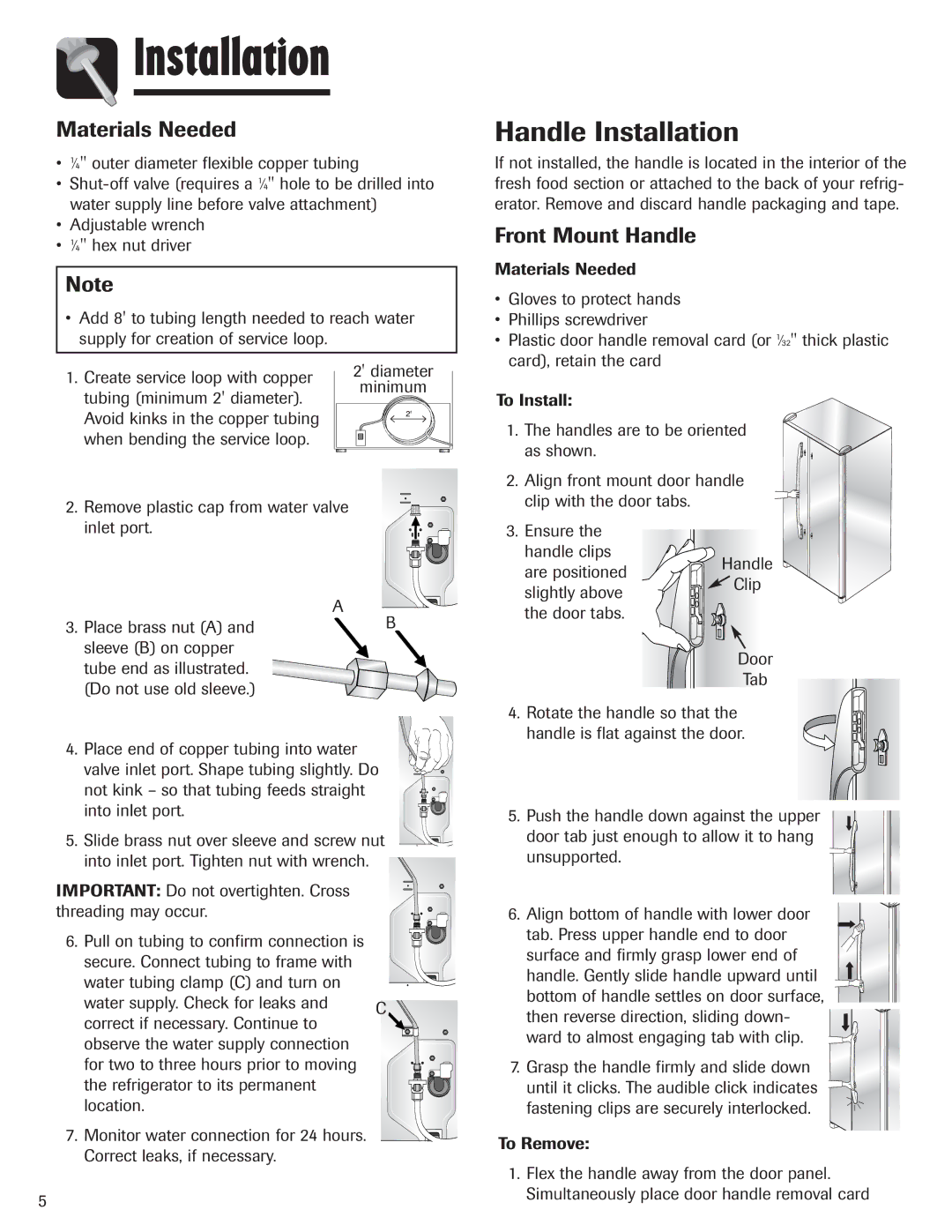 Maytag MZD2665HEQ, 12842130 manual Handle Installation, Materials Needed, Front Mount Handle 