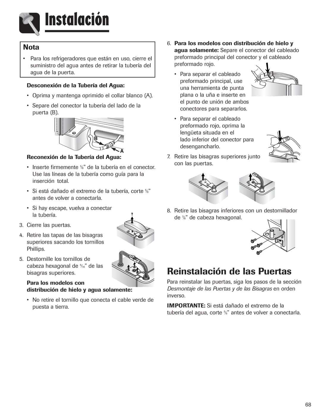 Maytag 12842130, MZD2665HEQ manual Reinstalación de las Puertas, Nota 