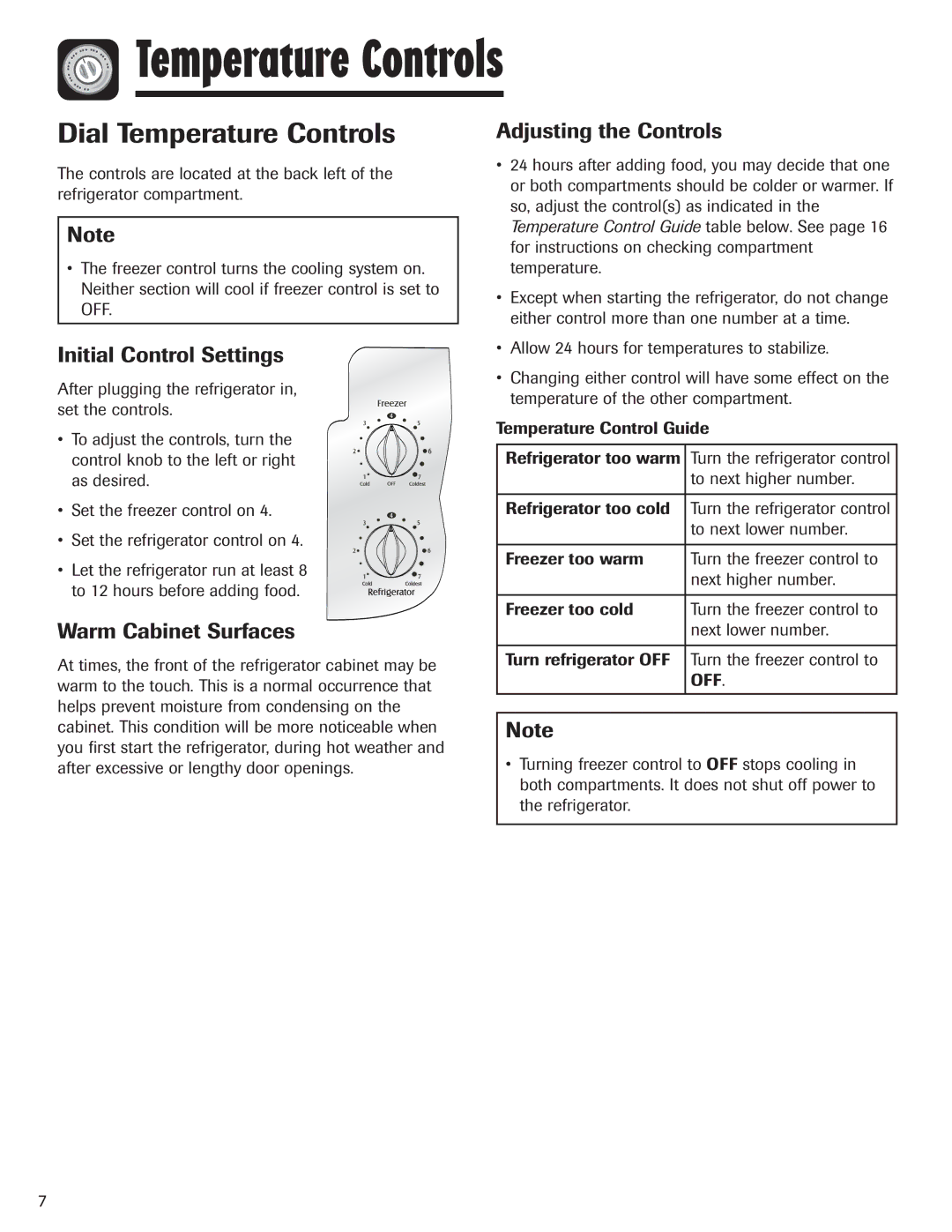 Maytag MZD2665HEQ Dial Temperature Controls, Initial Control Settings, Warm Cabinet Surfaces, Adjusting the Controls 