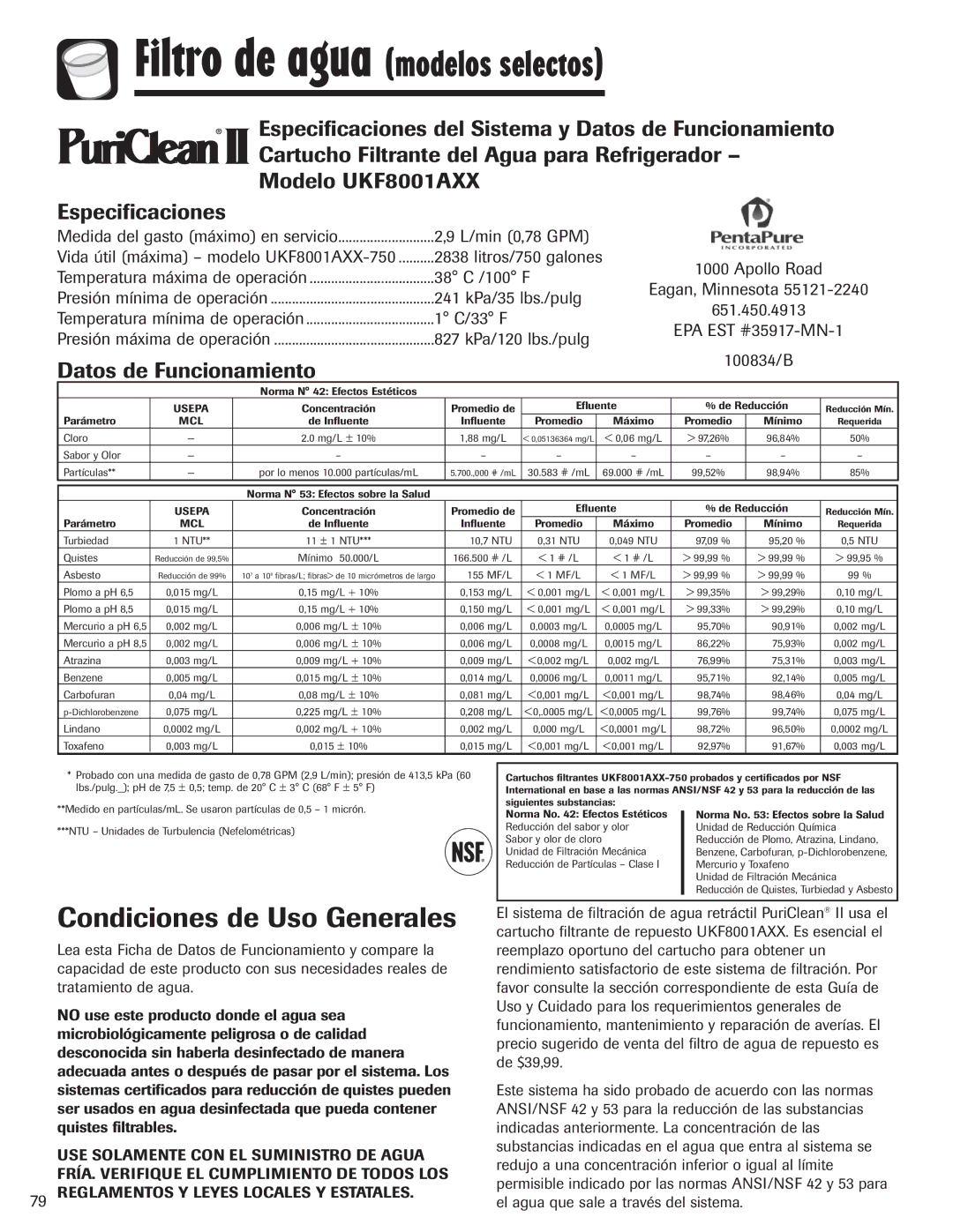 Maytag MZD2665HEQ, 12842130 manual Condiciones de Uso Generales, Datos de Funcionamiento 