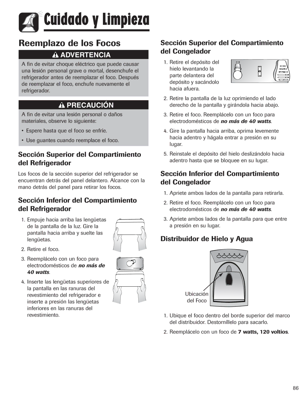 Maytag 12842130, MZD2665HEQ manual Reemplazo de los Focos 