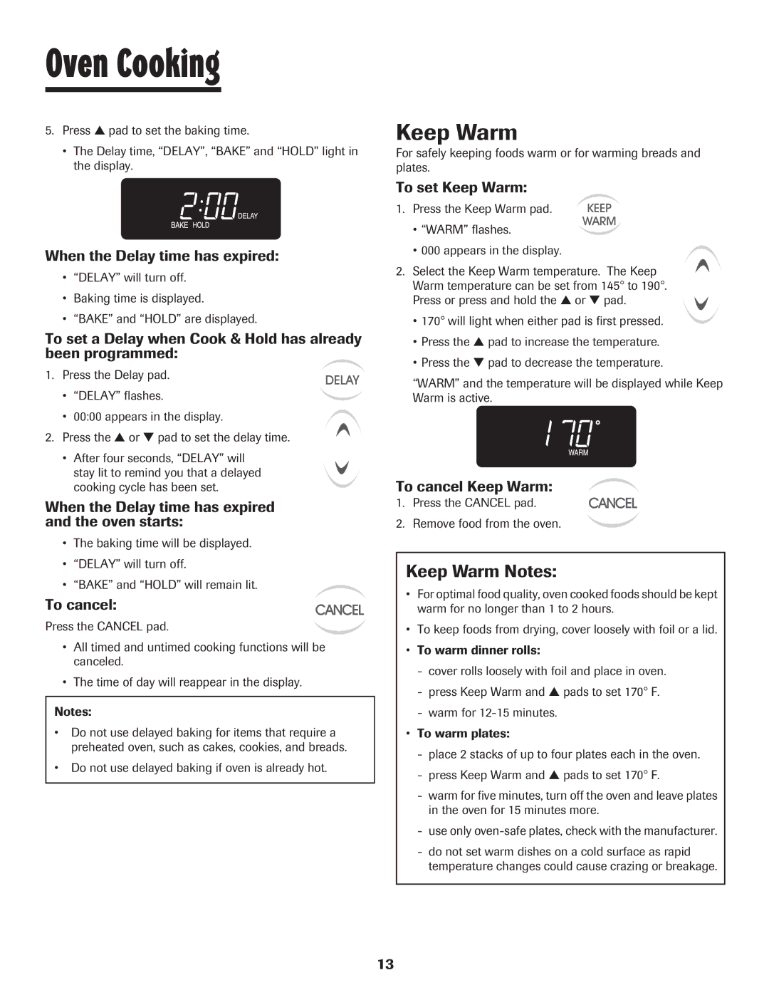 Maytag Oven warranty Keep Warm Notes 