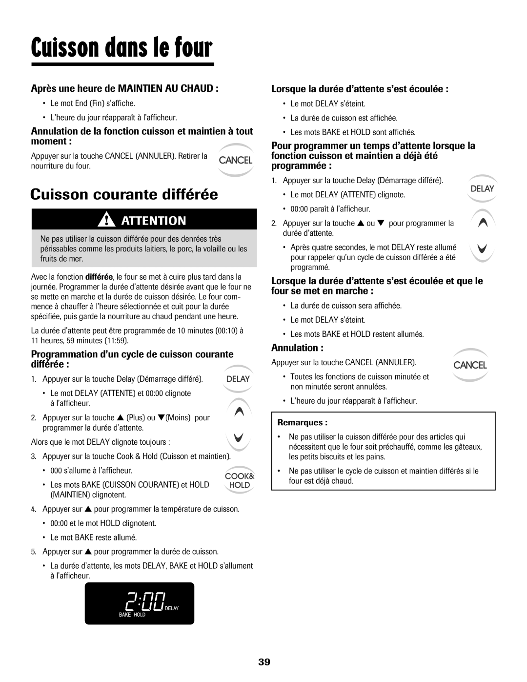 Maytag Oven warranty Cuisson courante différée 