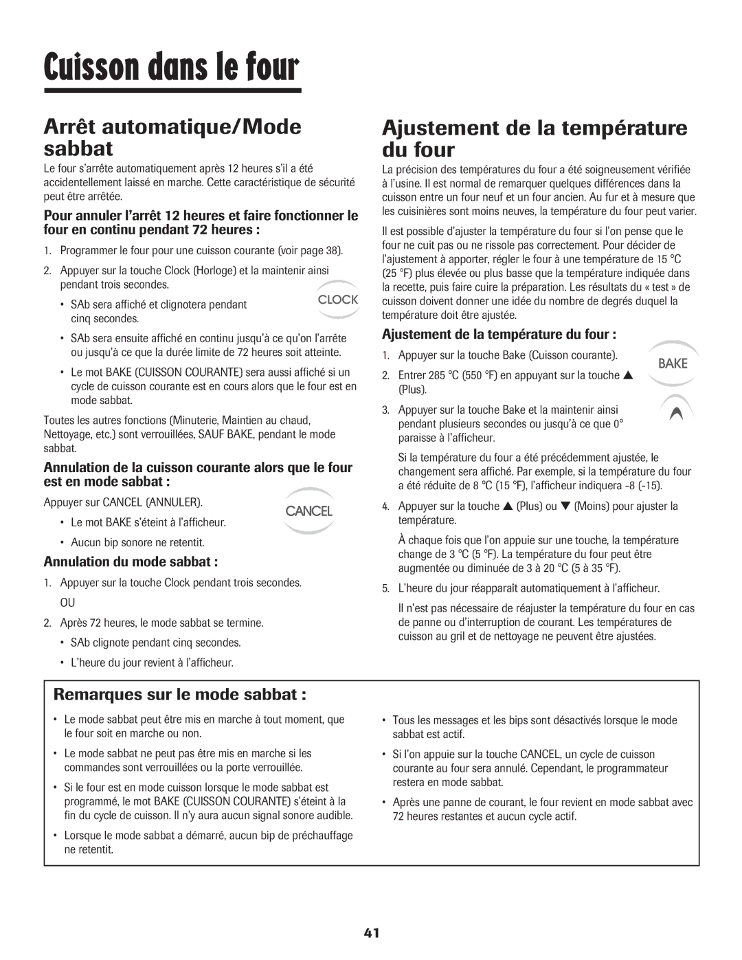 Maytag Oven warranty Arrêt automatique/Mode sabbat, Ajustement de la température du four, Remarques sur le mode sabbat 