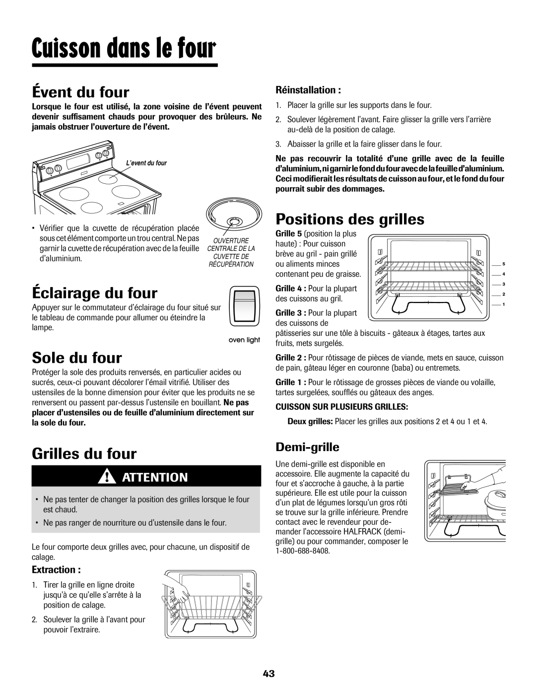 Maytag Oven warranty Évent du four, Éclairage du four, Sole du four, Positions des grilles, Grilles du four 