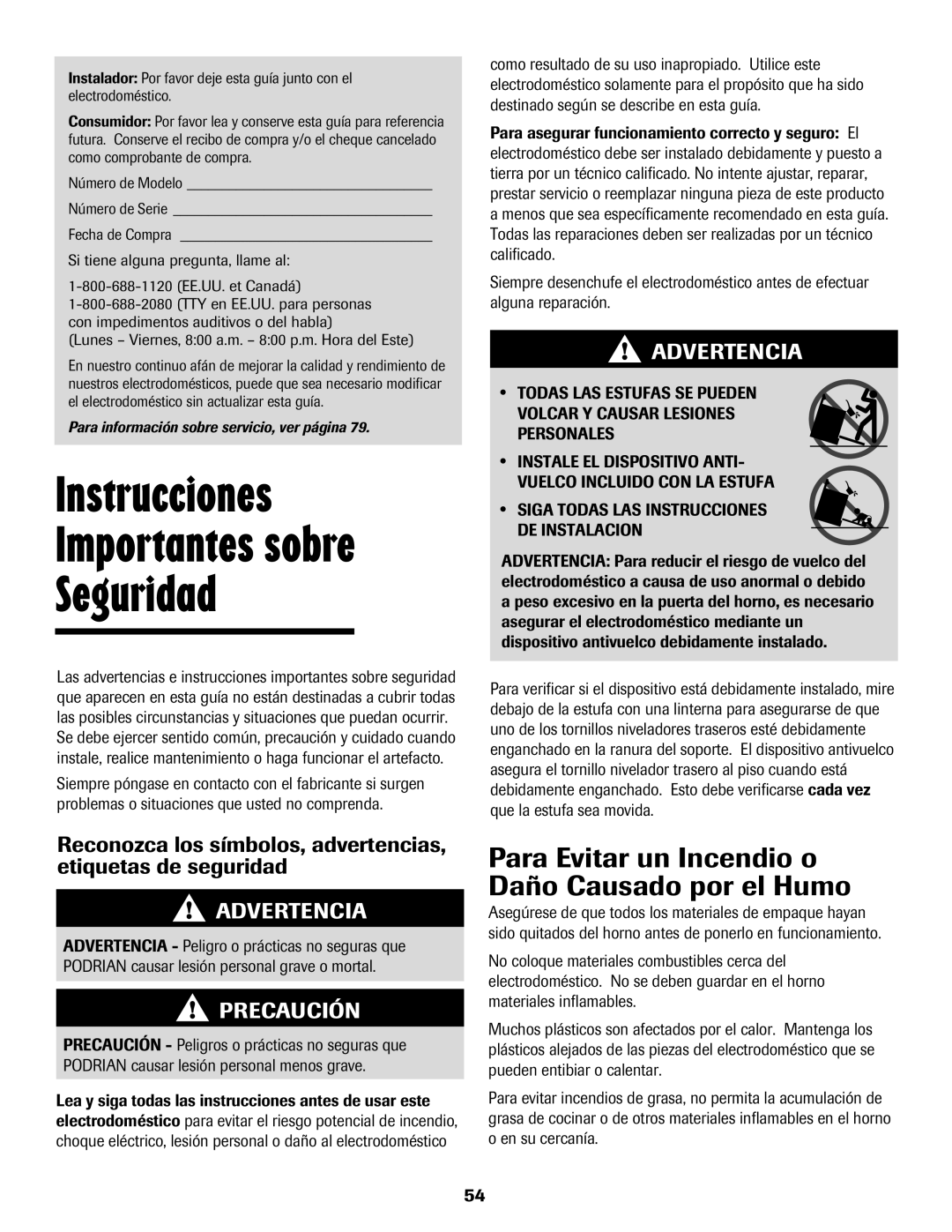 Maytag Oven warranty Instrucciones Importantes sobre Seguridad, Para Evitar un Incendio o Daño Causado por el Humo 