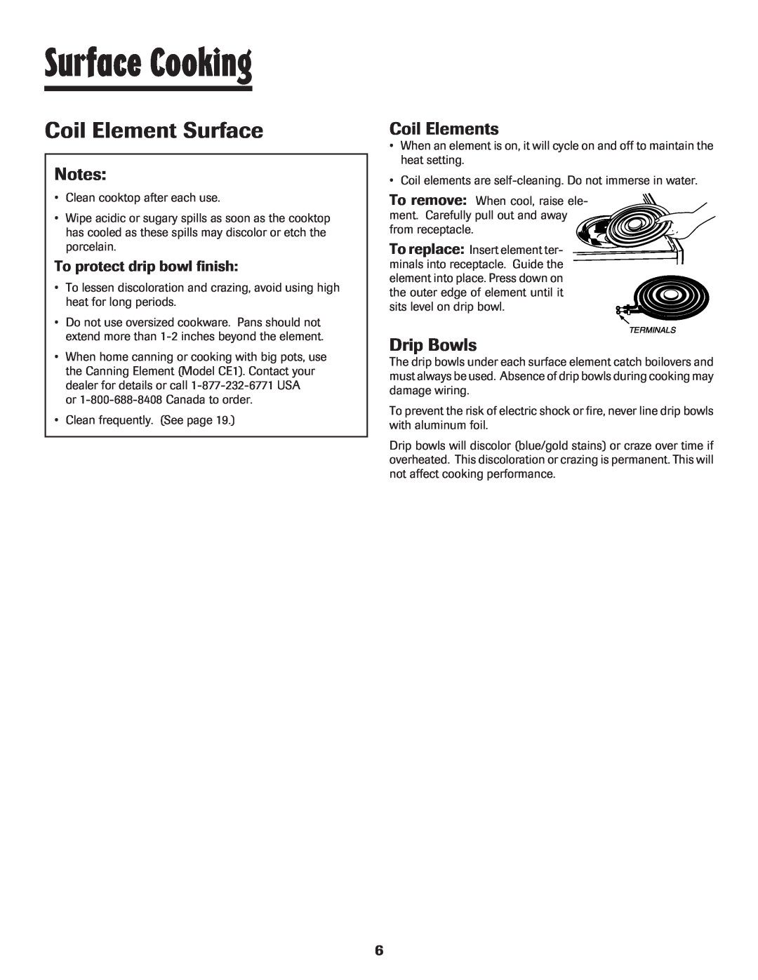 Maytag Oven warranty Coil Element Surface, Notes, Coil Elements, Drip Bowls, To protect drip bowl finish, Surface Cooking 