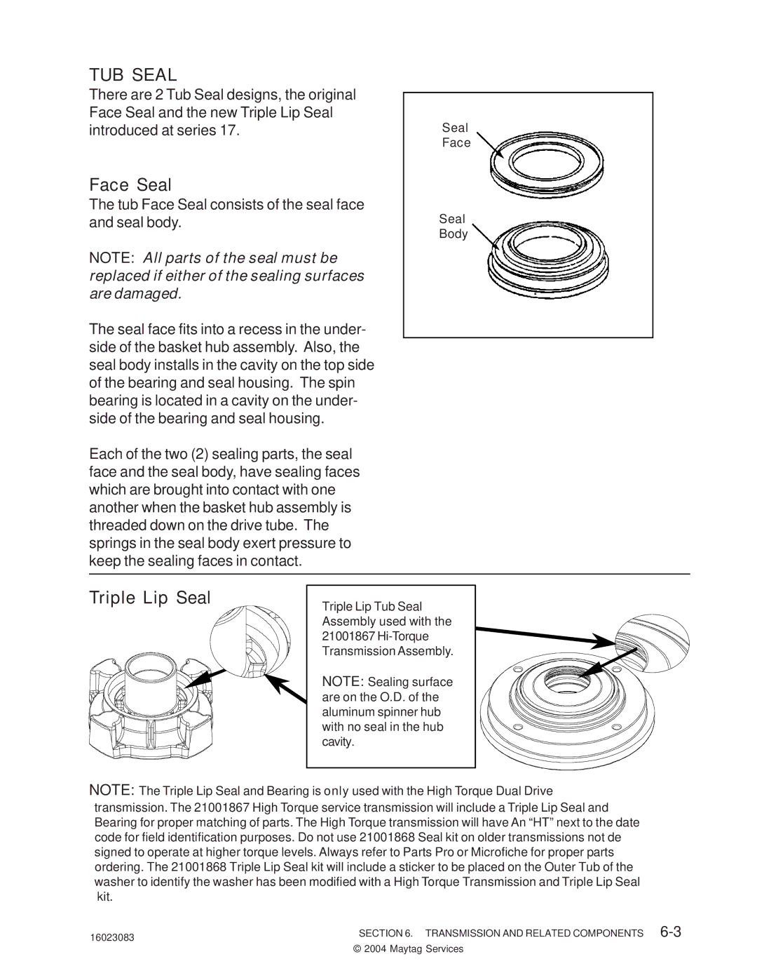 Maytag PAV1000AW*, PAV2000AW* manual TUB Seal 