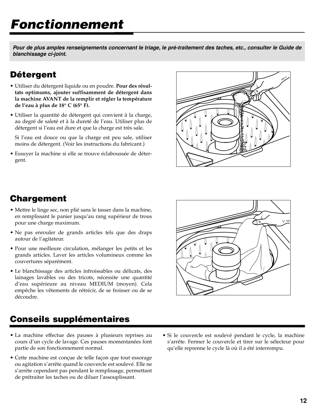 Maytag PAV3360, PAV3300, PAV3240 warranty Fonctionnement, Détergent, Chargement, Conseils supplémentaires 