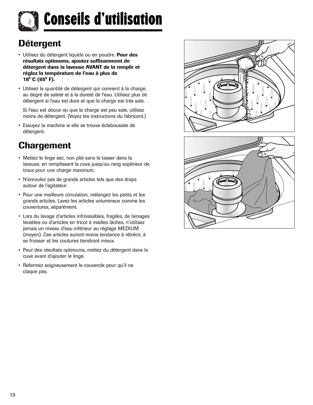 Maytag PAVT-1 warranty Conseils d’utilisation, Détergent, Chargement 