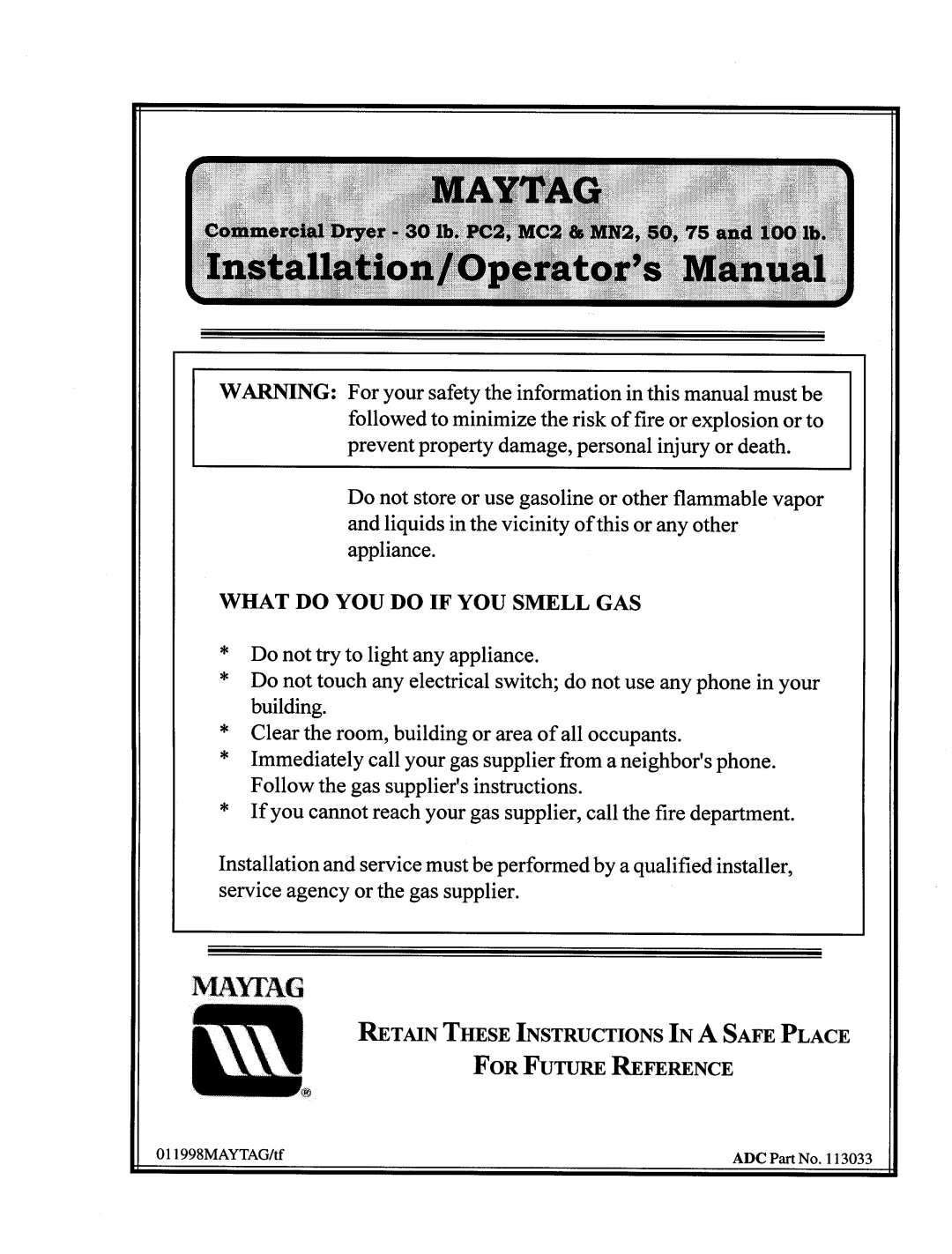 Maytag MN2, PC2, MC2 manual 