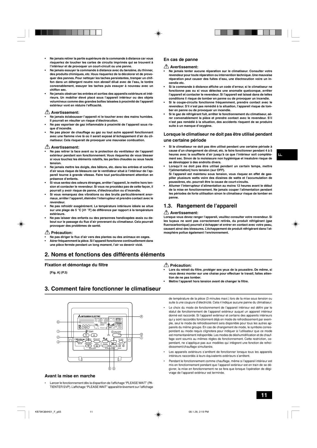 Maytag P08 Noms et fonctions des différents éléments, Comment faire fonctionner le climatiseur, Rangement de l’appareil 