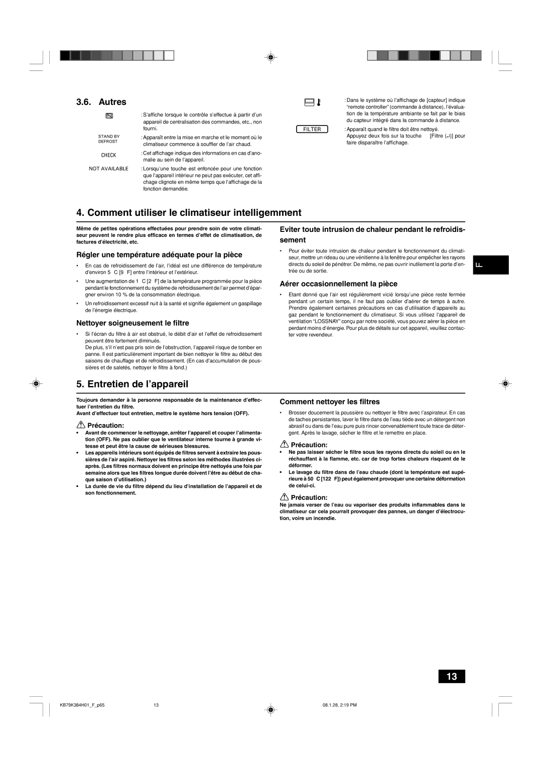 Maytag P15, PEFY-P06, P12, P18, P24 NMSU-E Comment utiliser le climatiseur intelligemment, Entretien de l’appareil, Autres 