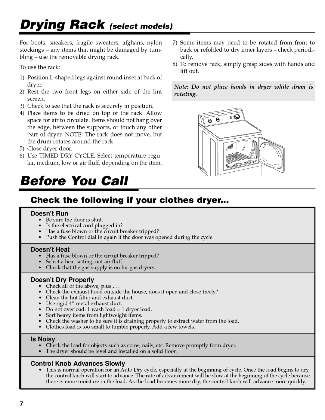 Maytag PY-1 operating instructions Before You Call, Check the following if your clothes dryer 