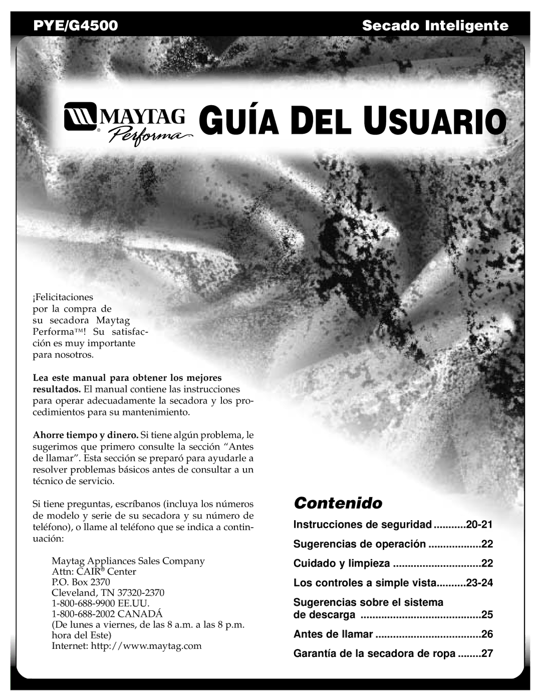 Maytag PYE/G4500 Instrucciones de seguridad 20-21, Los controles a simple vista 23-24, Sugerencias sobre el sistema 