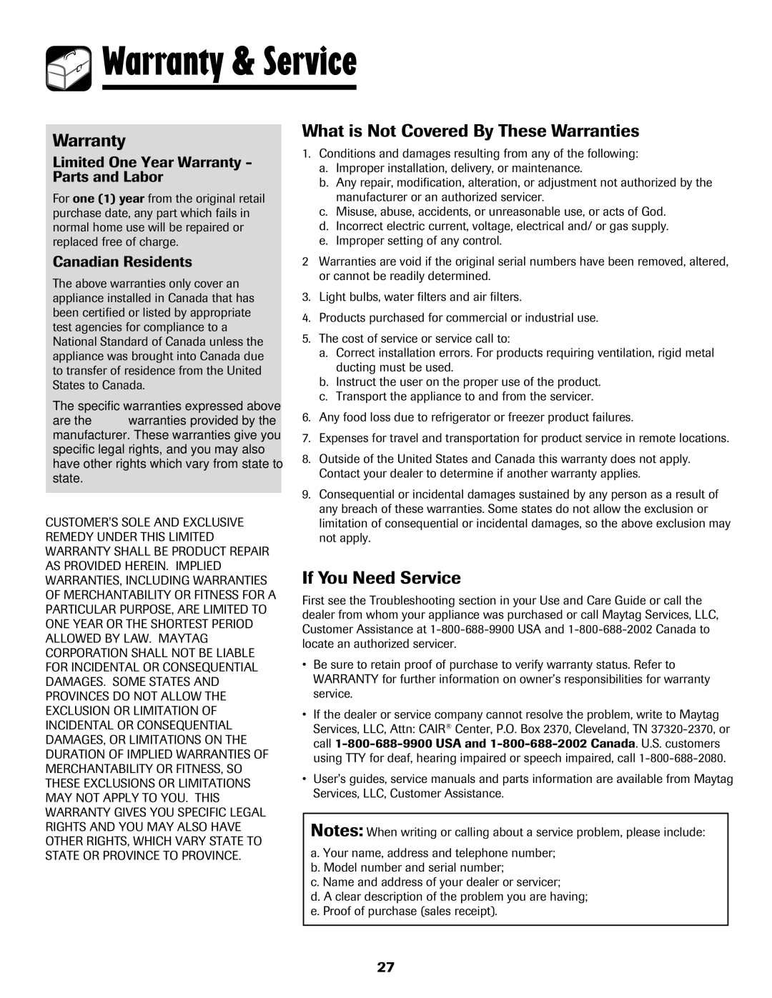 Maytag Range important safety instructions Warranty & Service, What is Not Covered By These Warranties, If You Need Service 