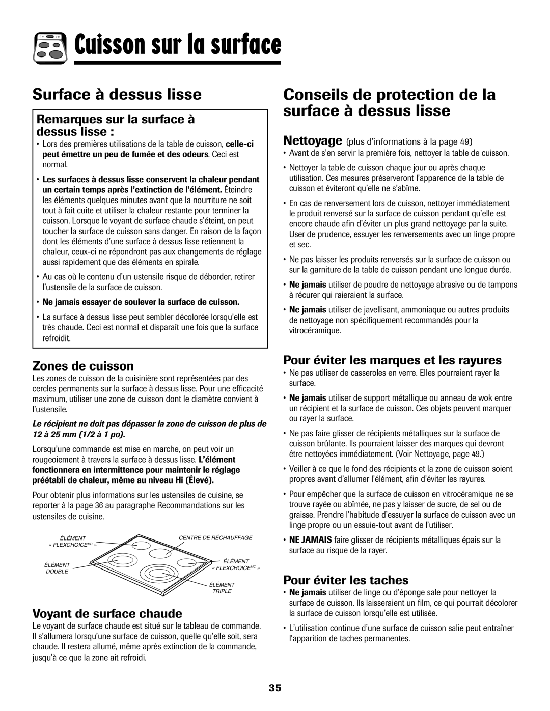 Maytag Range important safety instructions Surface à dessus lisse, Conseils de protection de la surface à dessus lisse 