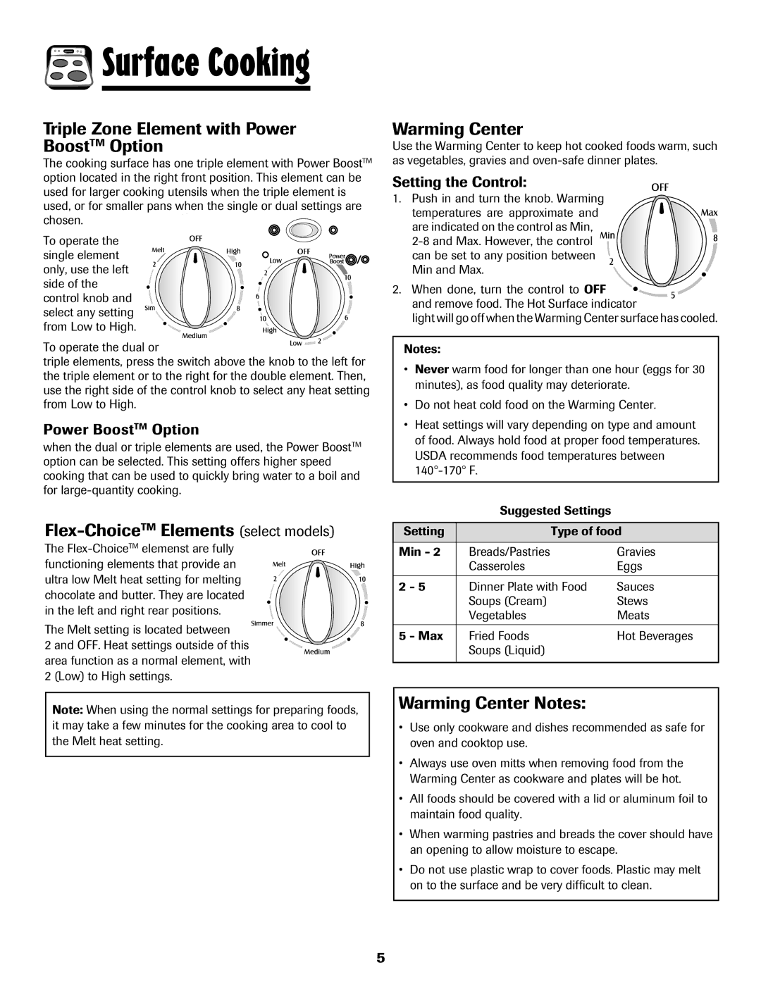 Maytag Range Triple Zone Element with Power BoostTM Option, Flex-ChoiceTMElements select models, Warming Center 