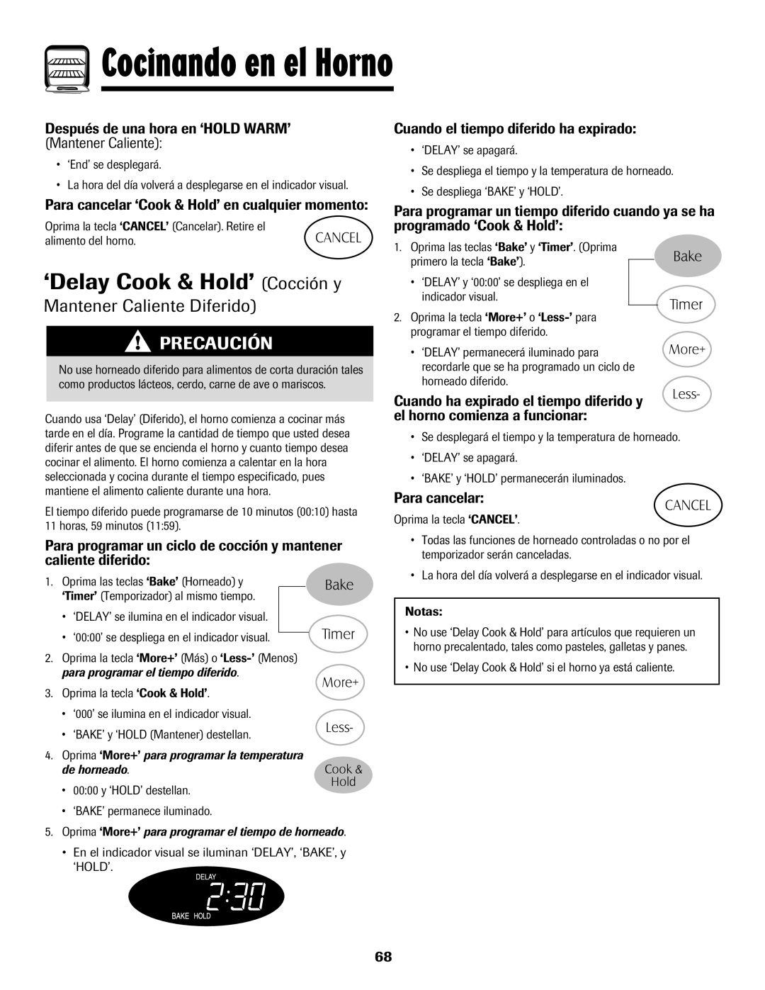 Maytag Range important safety instructions ‘Delay Cook & Hold’ Cocción y, Mantener Caliente Diferido 