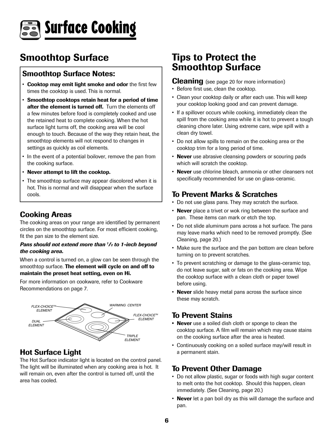 Maytag Range important safety instructions Tips to Protect Smoothtop Surface 