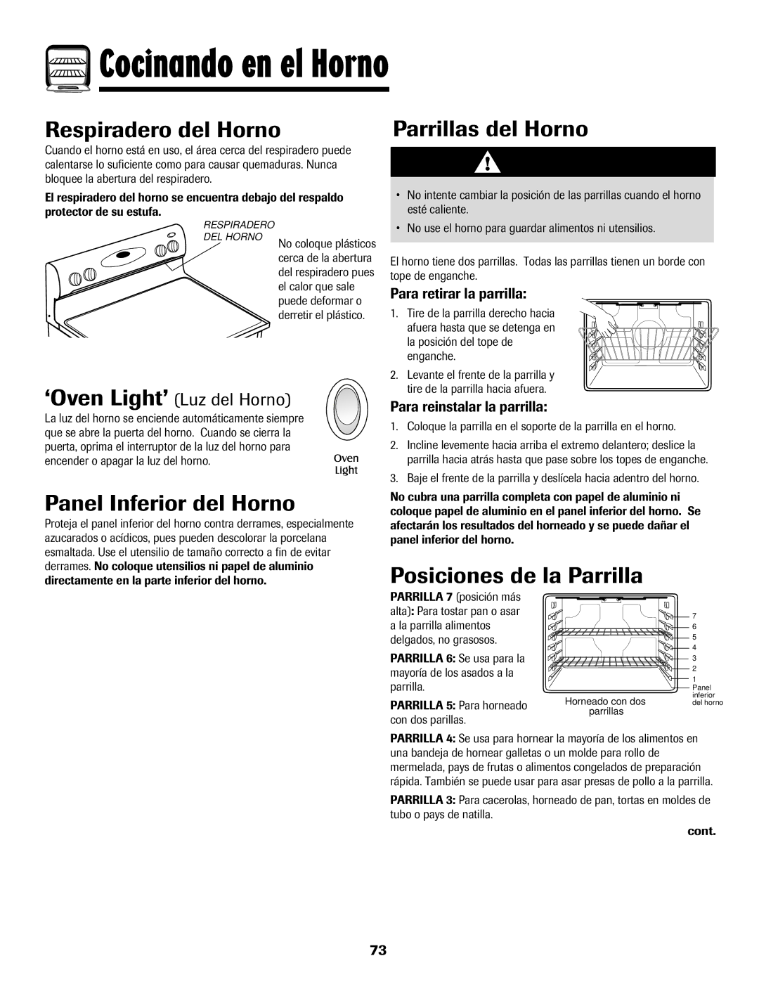 Maytag Range Respiradero del Horno, Parrillas del Horno, Panel Inferior del Horno, Posiciones de la Parrilla 