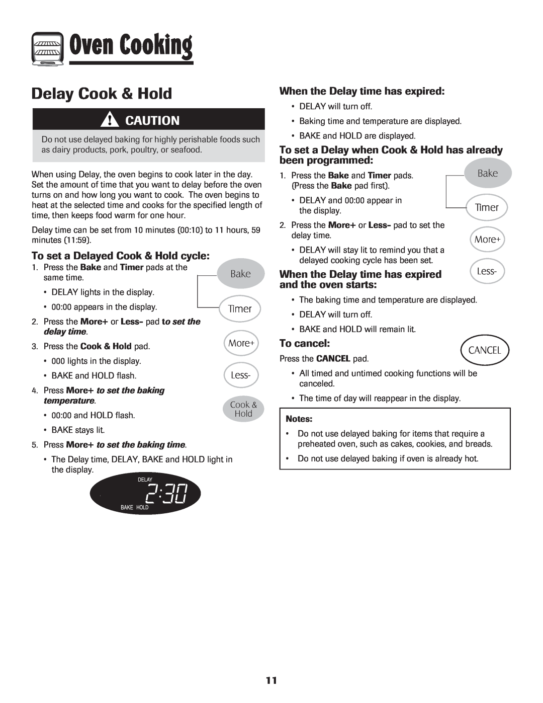 Maytag Range Delay Cook & Hold, To set a Delayed Cook & Hold cycle, When the Delay time has expired, To cancel 