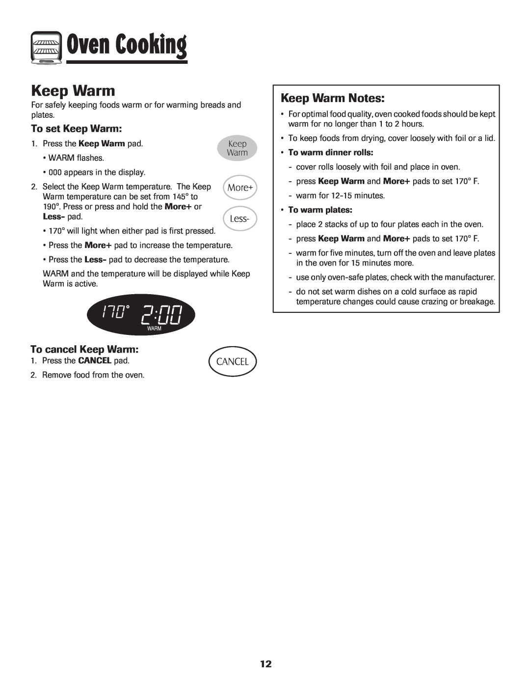 Maytag Range important safety instructions Keep Warm Notes, To set Keep Warm, To cancel Keep Warm, Oven Cooking 