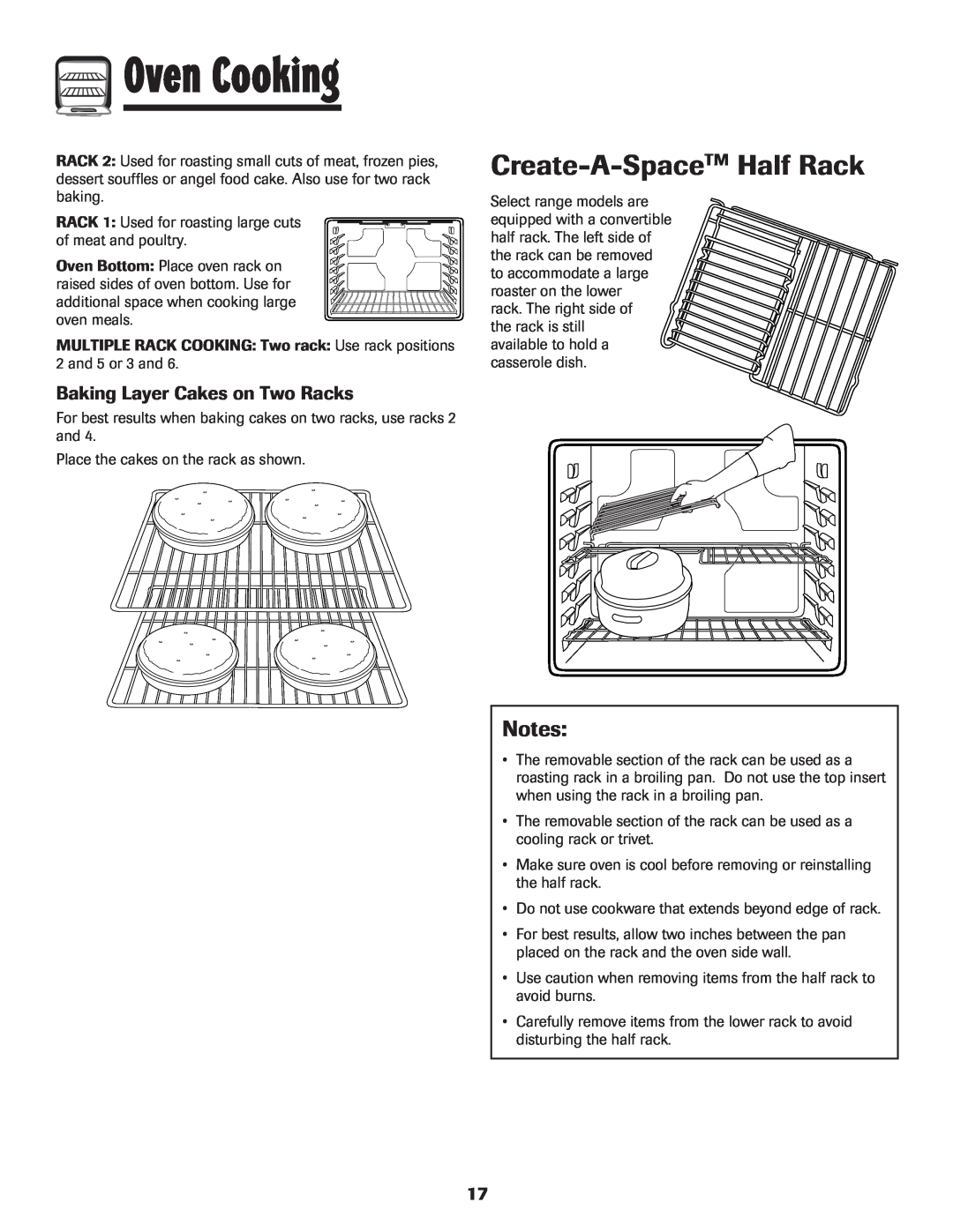 Maytag Range important safety instructions Create-A-SpaceTM Half Rack, Baking Layer Cakes on Two Racks, Oven Cooking 