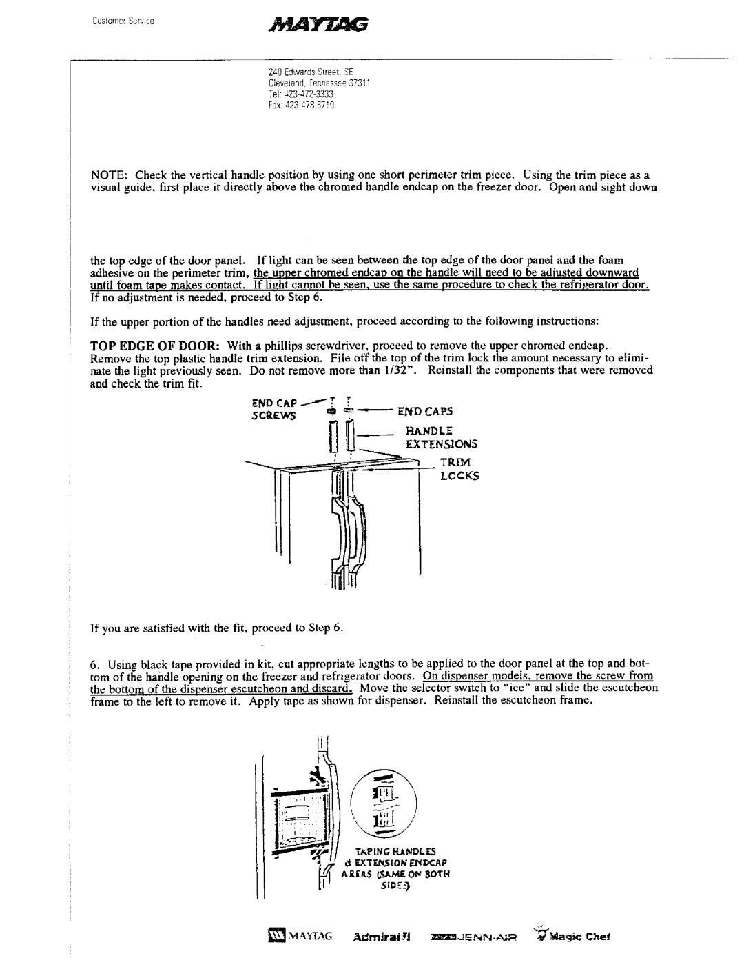 Maytag RAX3600CXX, RAX3300CXX installation instructions TOP Edge of Door, END Caps, Locks, Mati-Ag 