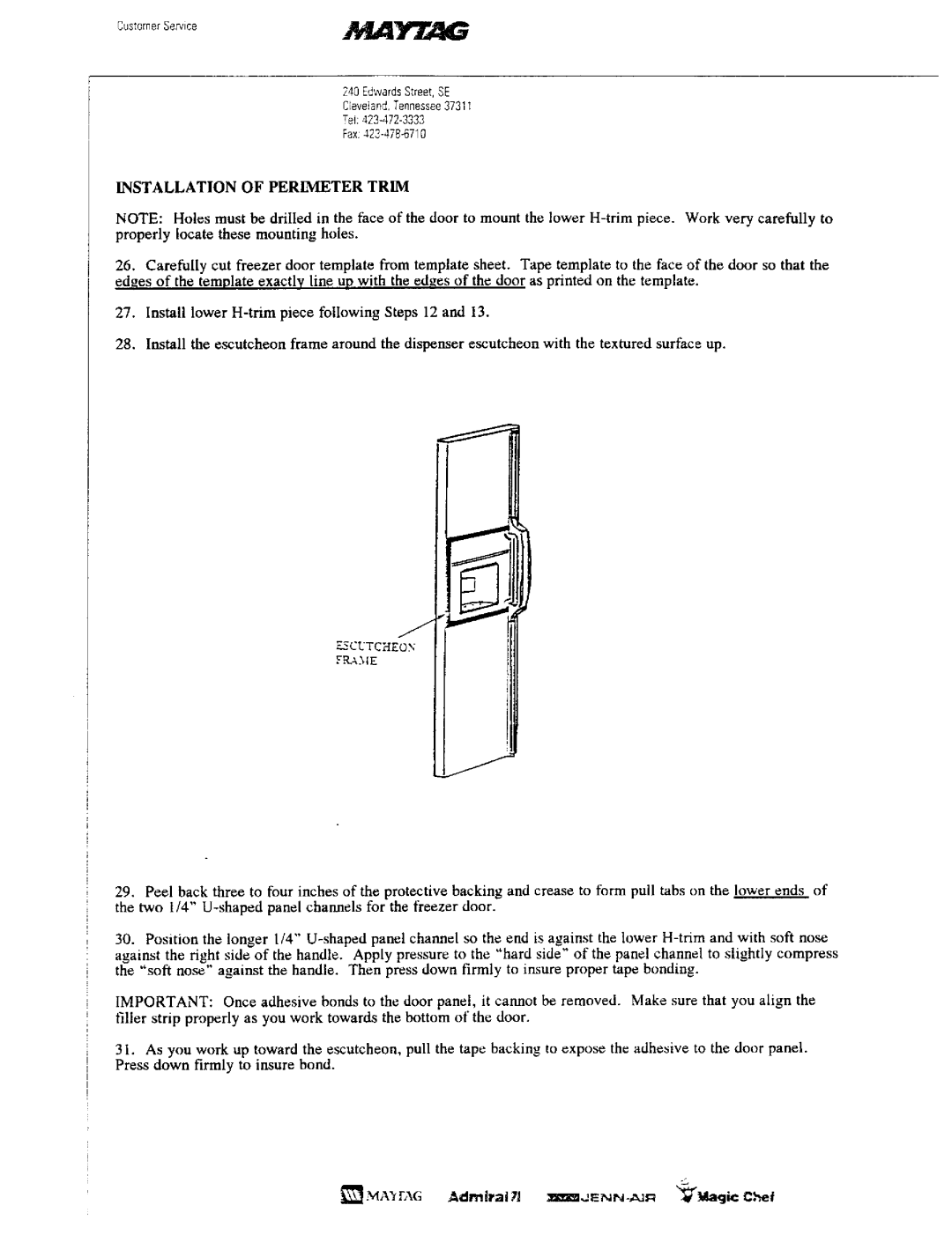 Maytag RAX3600CXX, RAX3300CXX installation instructions Installation of Perimeter Trim, Scutcheos Frame 