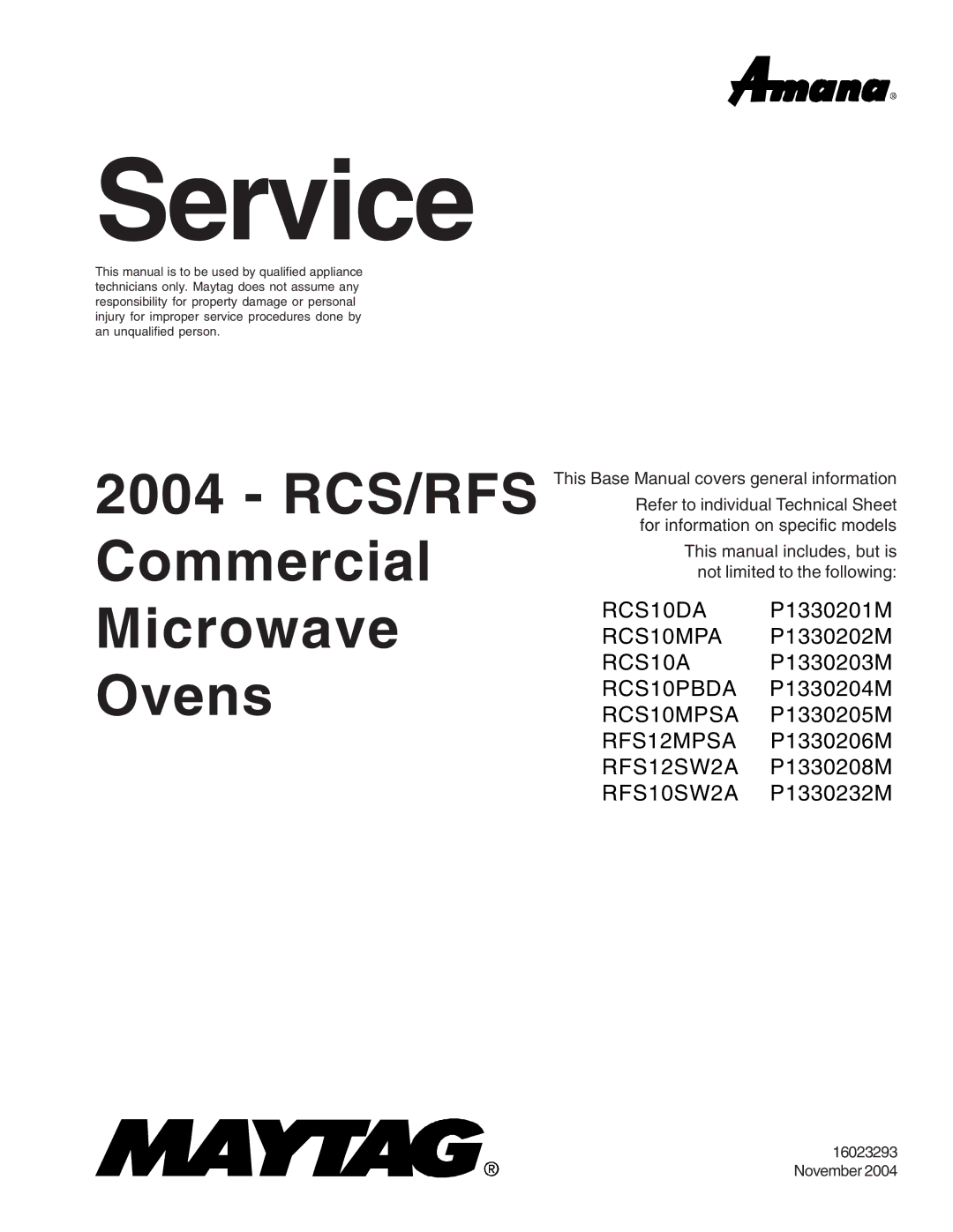 Maytag RCS10DA, RFS manual Service 