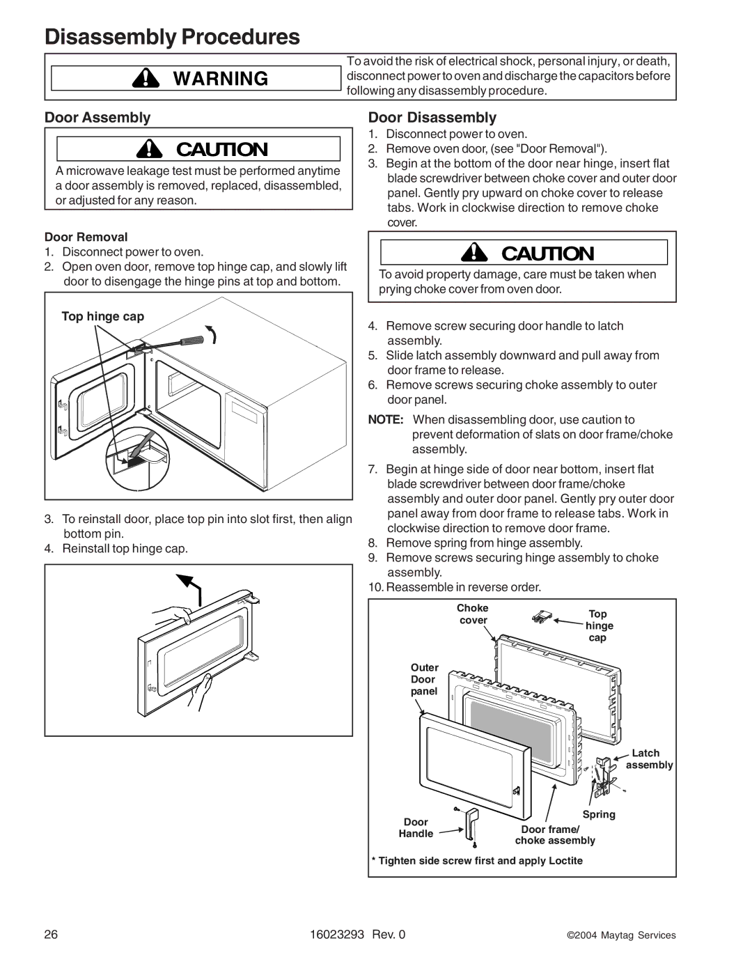 Maytag RFS, RCS10DA manual Door Assembly Door Disassembly, Door Removal 