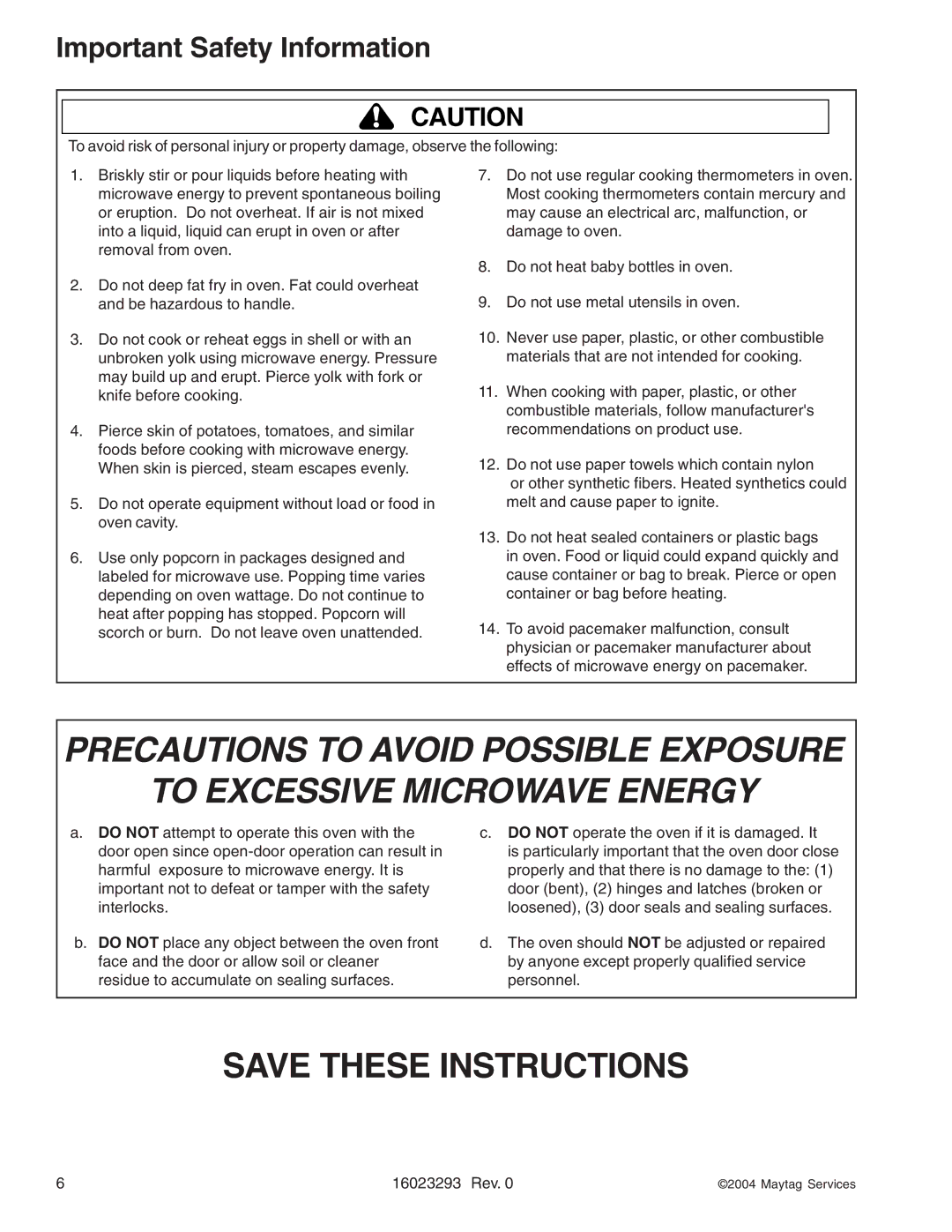 Maytag RCS10DA, RFS manual Important Safety Information 