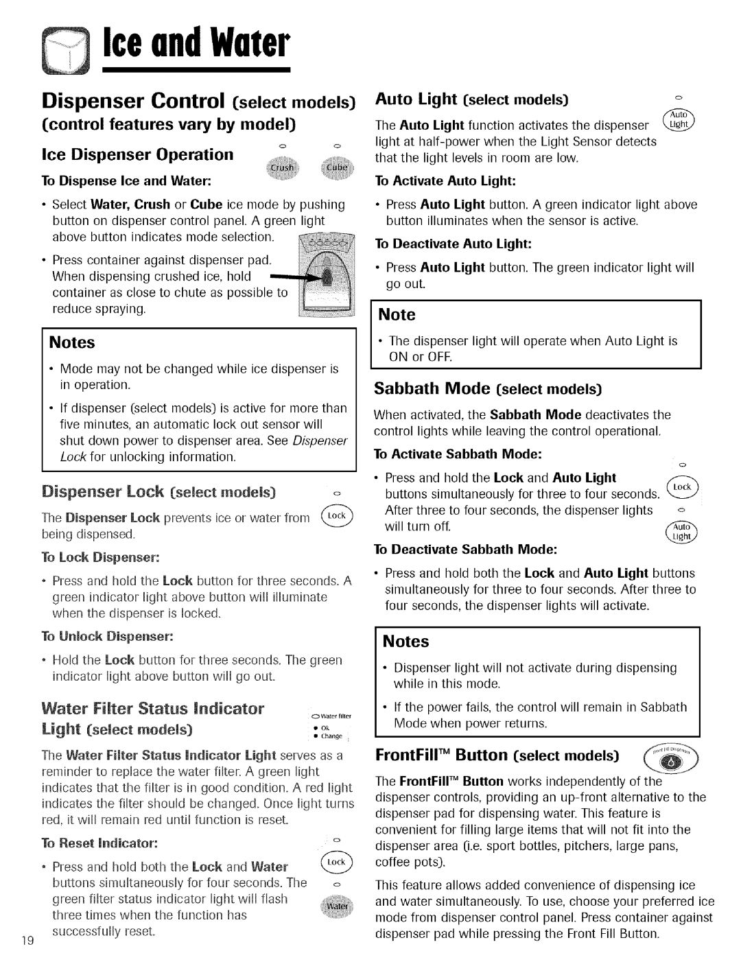 Maytag Refrigerator warranty Dispenser Control select models, Ice Dispenser Operation 