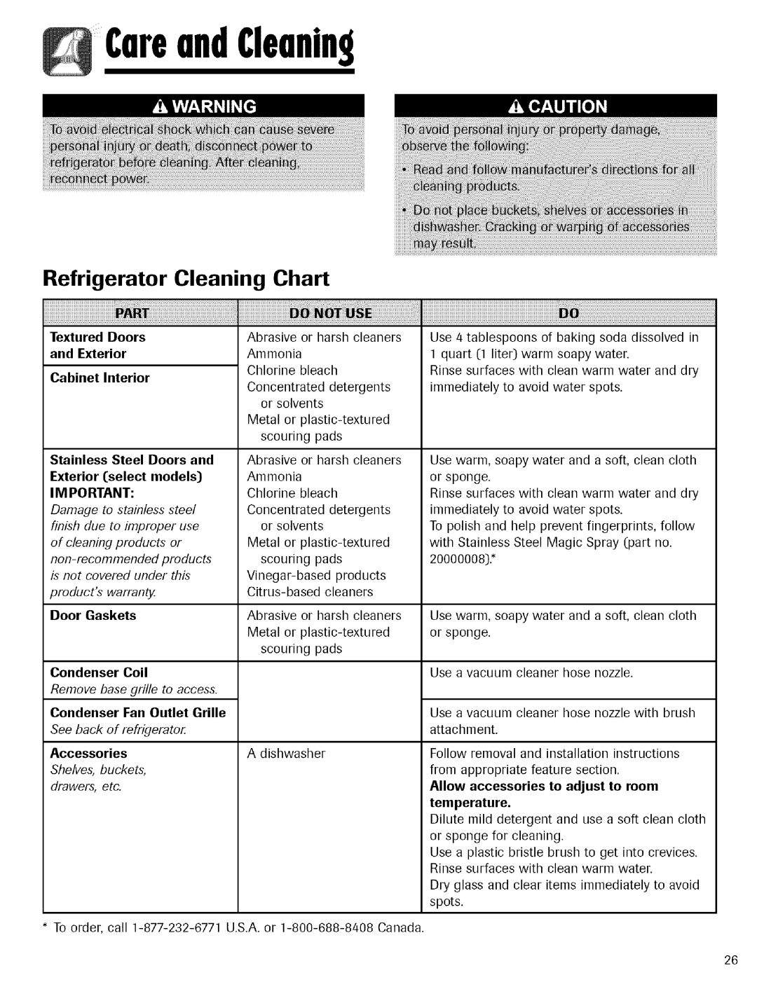 Maytag warranty Refrigerator Cleaning Chart 