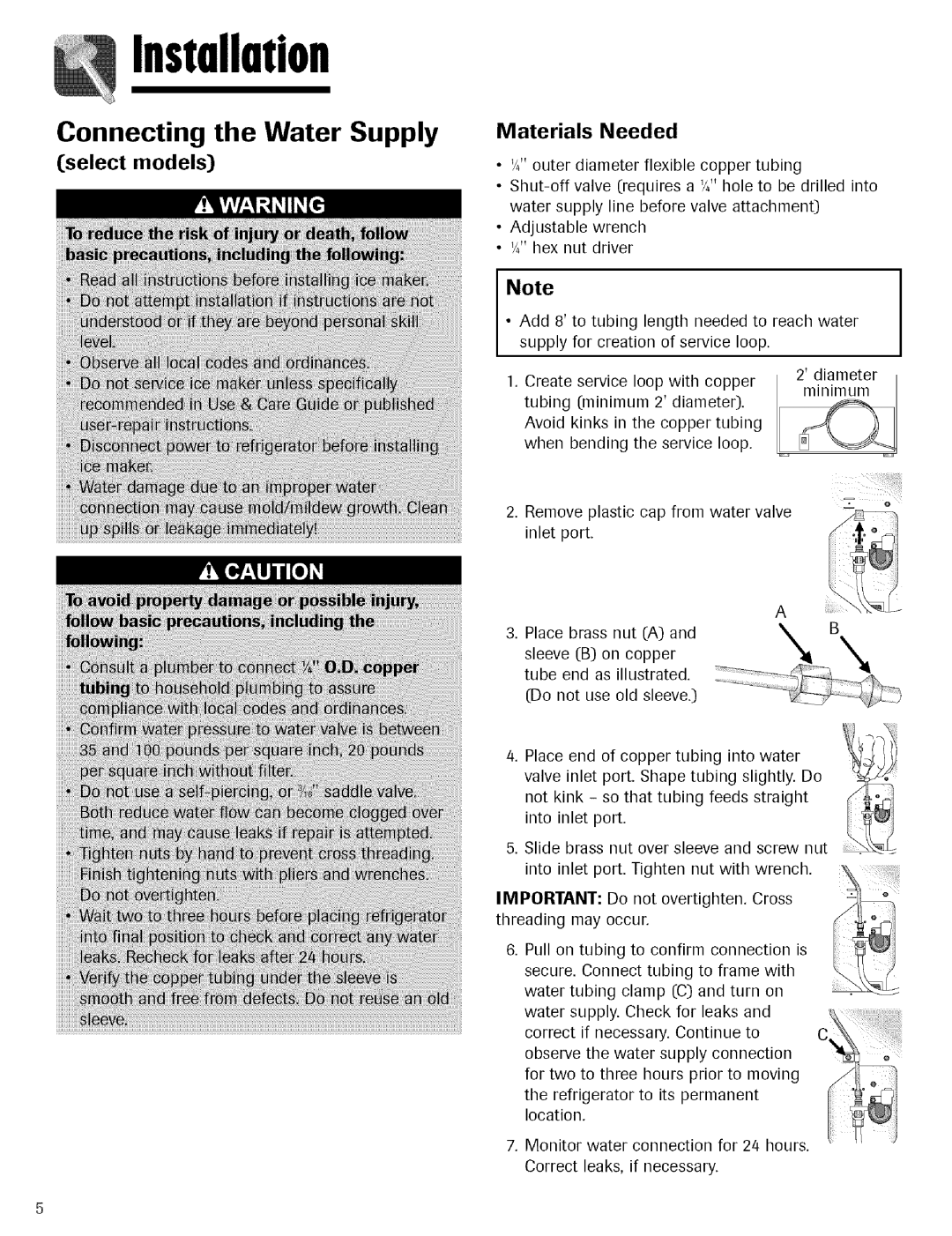 Maytag Refrigerator warranty Connecting the Water Supply, Materials Needed 