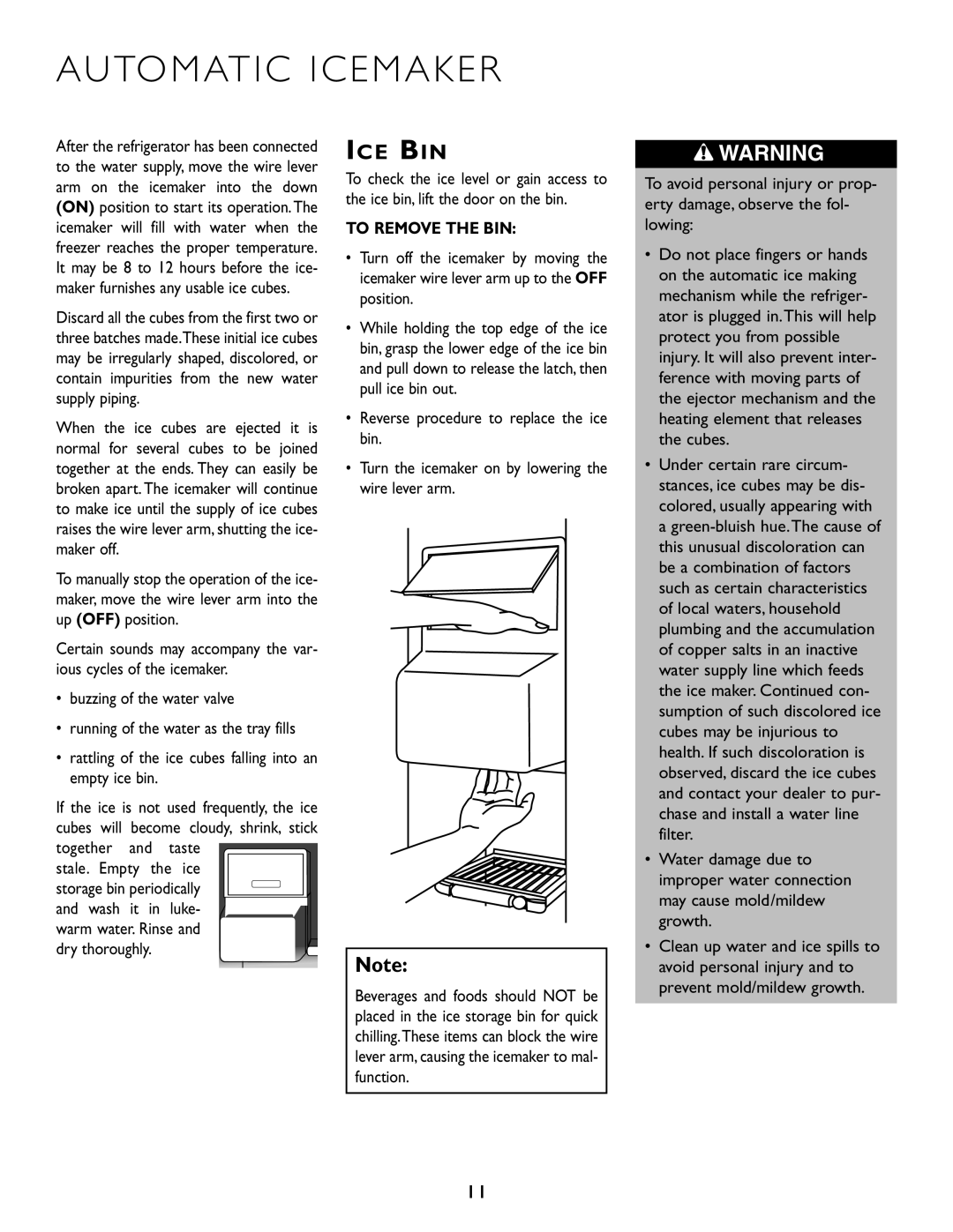 Maytag RJRS4871B, RJRS4881A, RJRS4880B, RJRS4880D, RJRS4880A AU Tomatic Icemaker, Ice Bin, Dry thoroughly, To Remove the BIN 