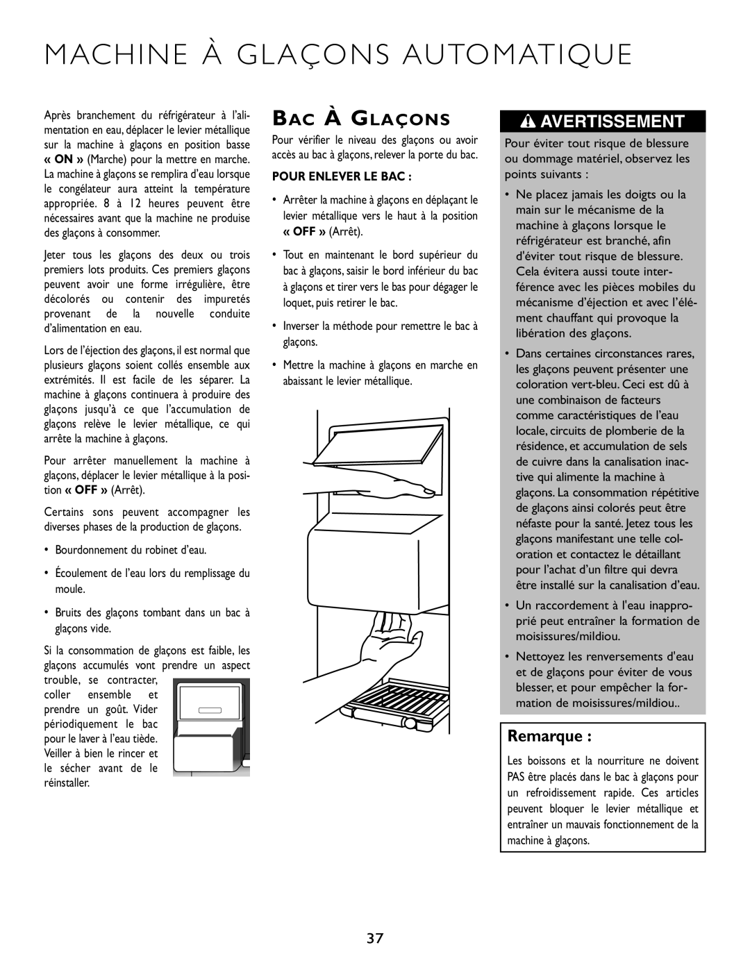 Maytag JS42FSFXFA, RJRS4881A, RJRS4880B, RJRS4880D manual Machine À Glaçons Automatique, BAC À Glaçons, Pour Enlever LE BAC 