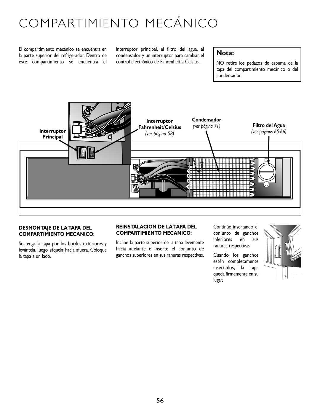 Maytag JS48SEFXDA, RJRS4881A, RJRS4880B manual Compartimiento Mecánico, Desmontaje DE LA Tapa DEL Compartimiento Mecanico 