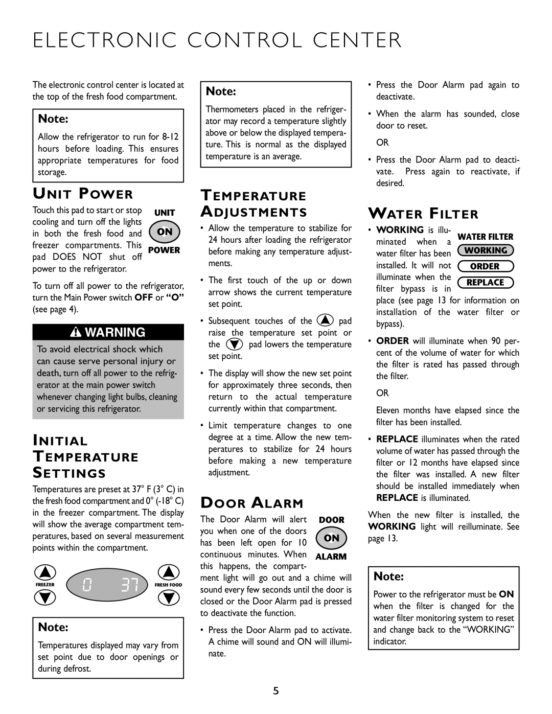 Maytag RJRS4882A, RJRS4881A, RJRS4880B, RJRS4880D, RJRS4880A, RJRS4880C, RJRS4872B, RJRS4872A manual Electronic Control Center 