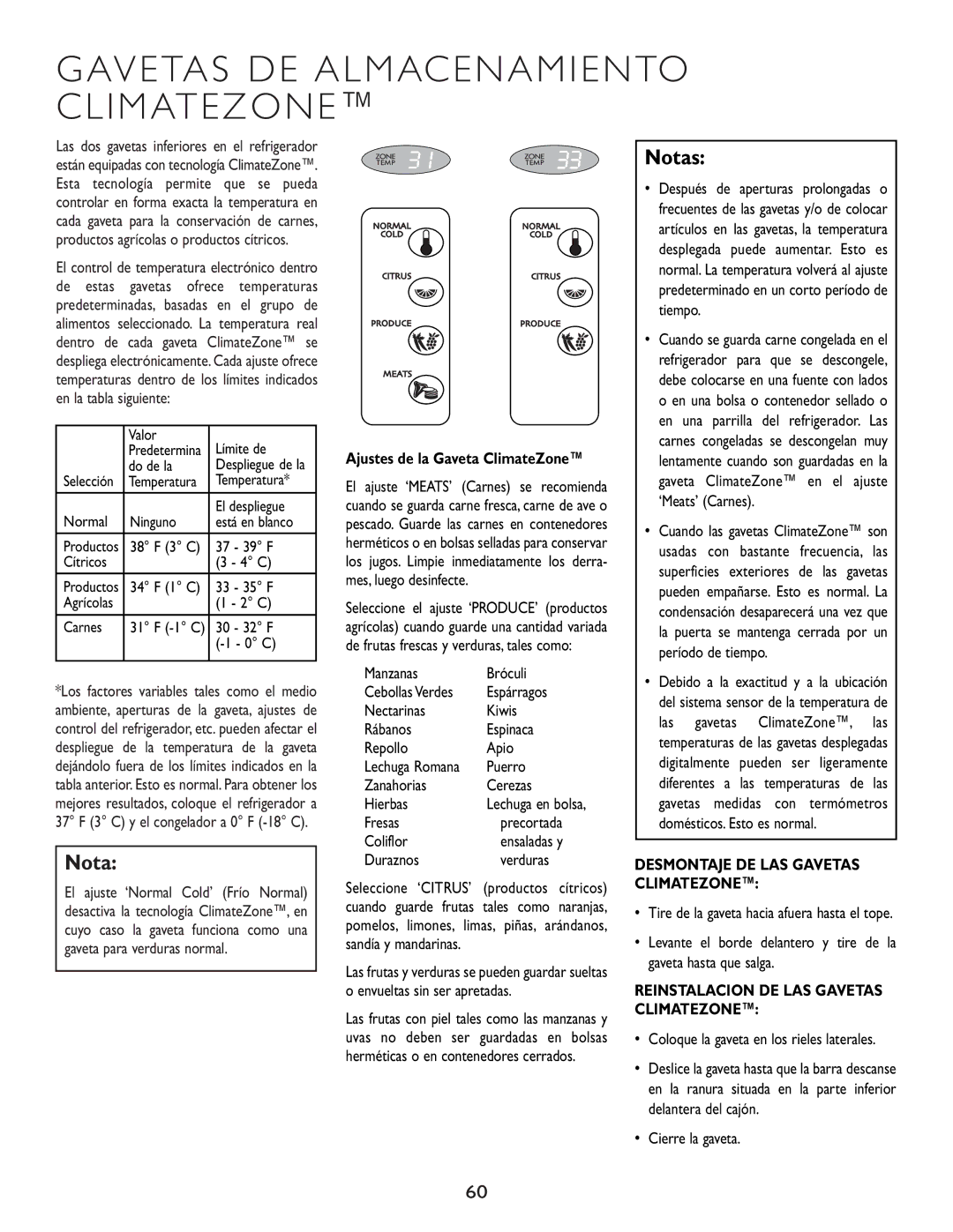 Maytag JS48CSDBDA, RJRS4881A, RJRS4880B manual Gavetas DE Almacenamiento Climatezone, Desmontaje DE LAS Gavetas Climatezone 