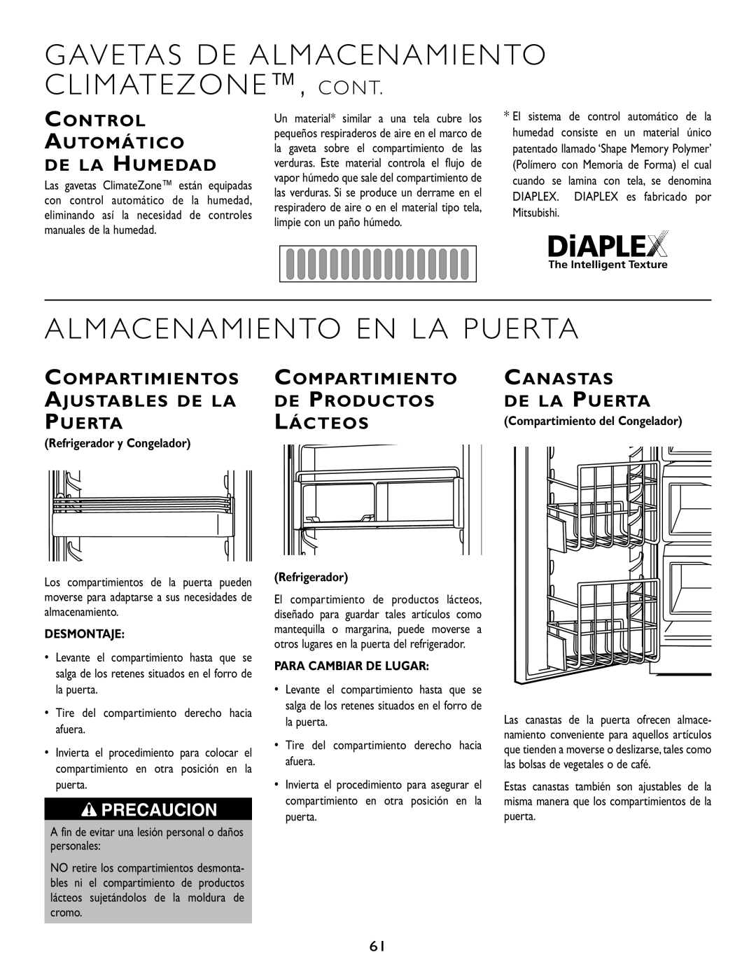 Maytag JS42SEFXFA Gavetas DE Almacenamiento CLIMATEZONE, C O N T, Almacenamiento EN LA Puerta, Automático, DE LA Humedad 