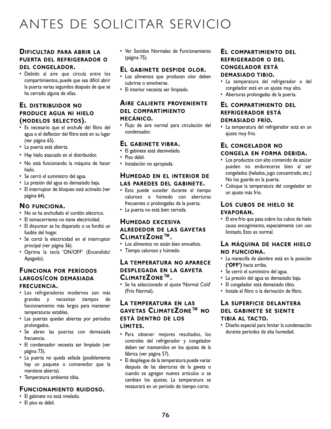 Maytag RJRS4281B, RJRS4881A, RJRS4880B, RJRS4880D, RJRS4880A, RJRS4880C, RJRS4872B, RJRS4882A manual Antes DE Solicitar Servicio 