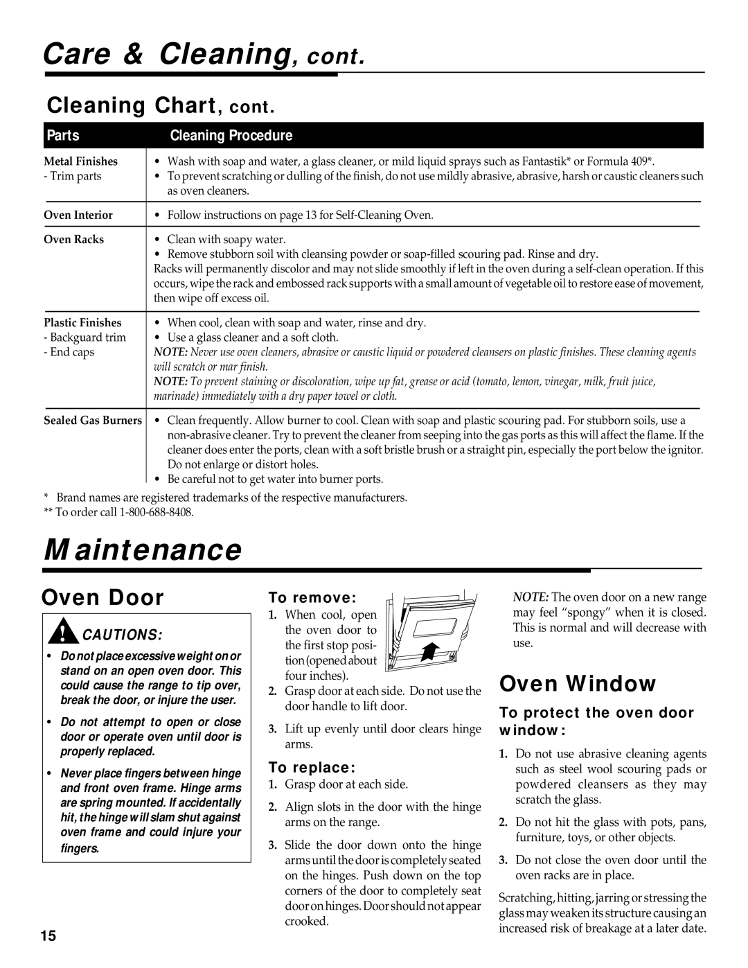 Maytag RS-1 manual Maintenance, Cleaning Chart, Oven Door, Oven Window 