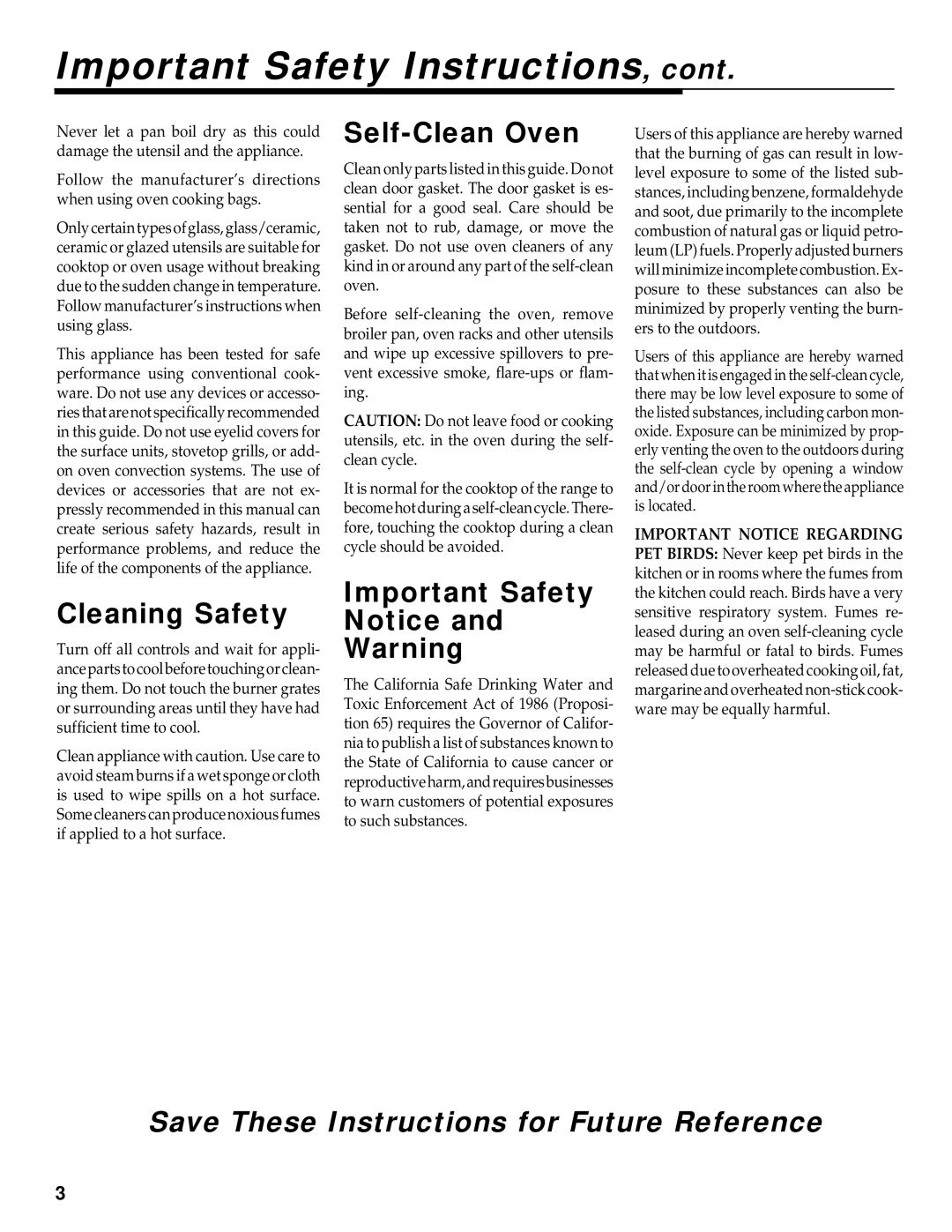 Maytag RS-1 manual Important Safety Instructions, Cleaning Safety, Self-Clean Oven 