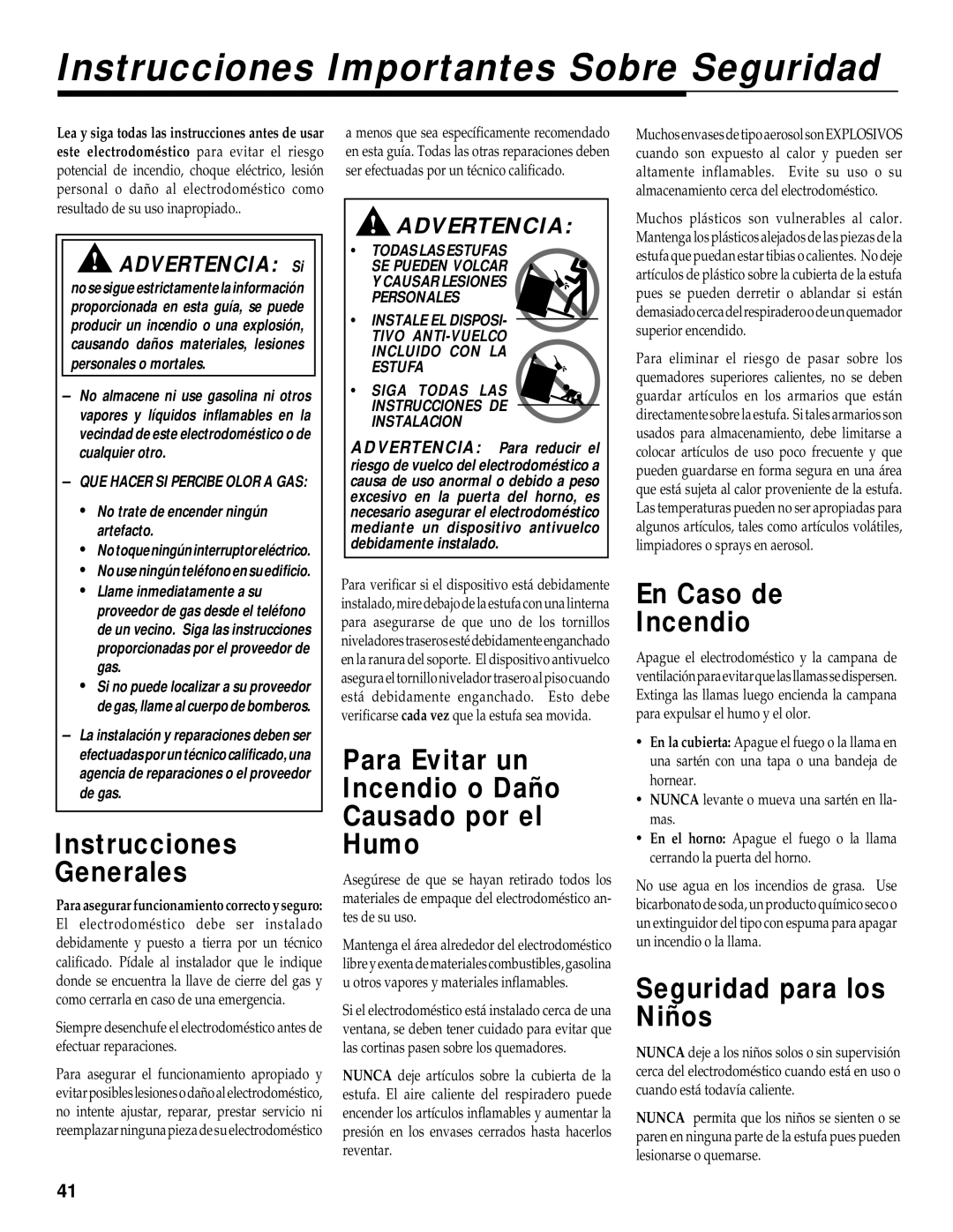 Maytag RS-1 manual Instrucciones Importantes Sobre Seguridad, Instrucciones Generales, En Caso de Incendio 