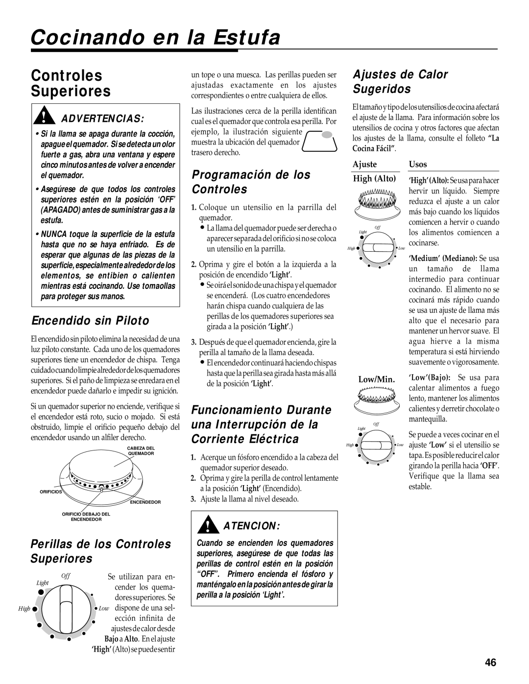 Maytag RS-1 manual Cocinando en la Estufa, Controles Superiores 