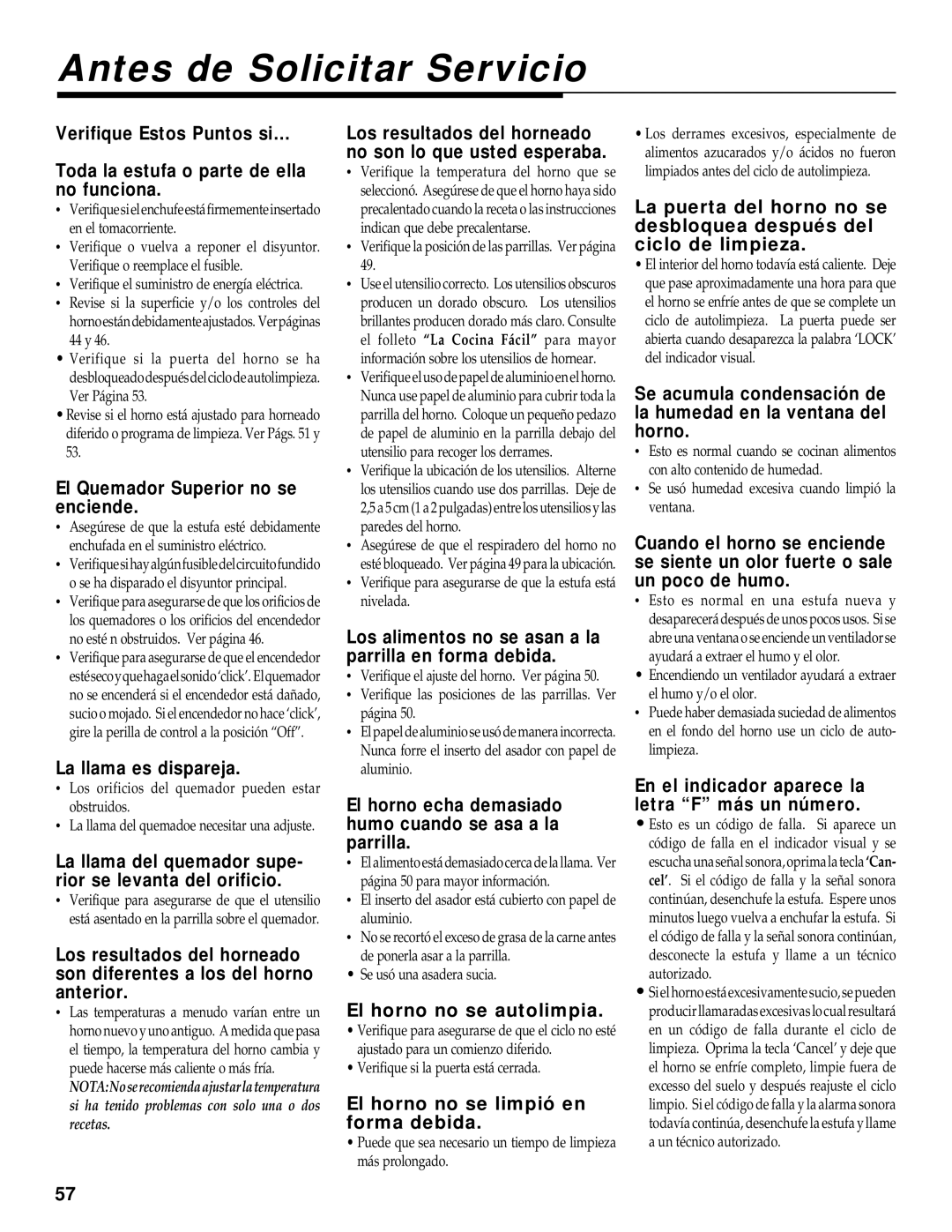 Maytag RS-1 manual Antes de Solicitar Servicio 