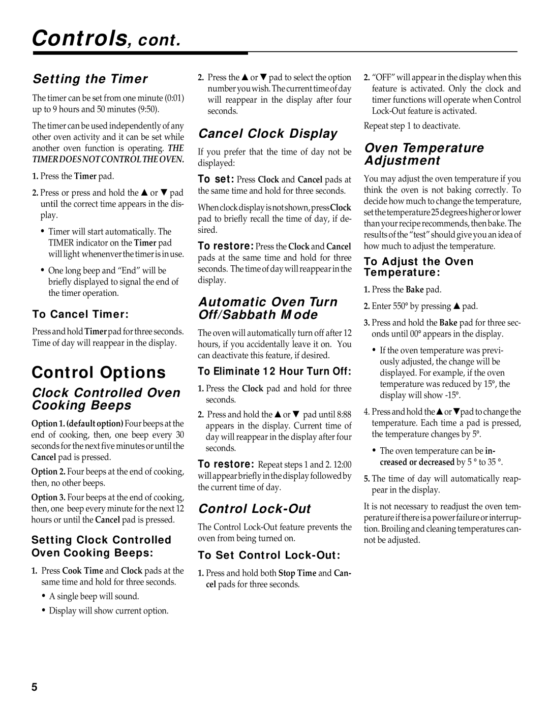 Maytag RS-1 manual Controls, Control Options 